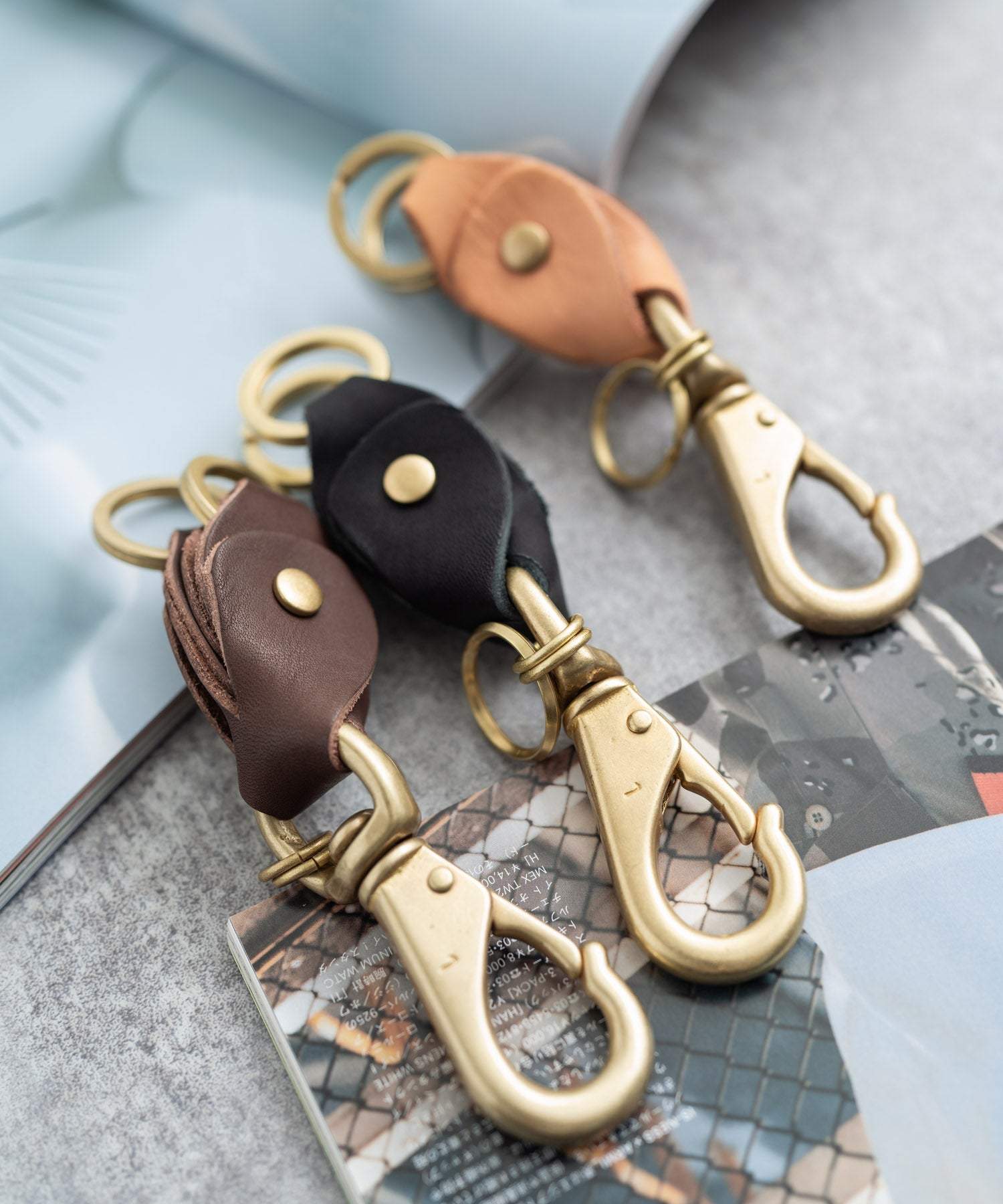 Rocky Monroe Keychain Double Ring brass Brass Men's Genuine Leather Cowhide Tochigi Leather Key Ring Key Charm Key Chain Nascaan 3-Chain Belt Loop Leather Goods Keys