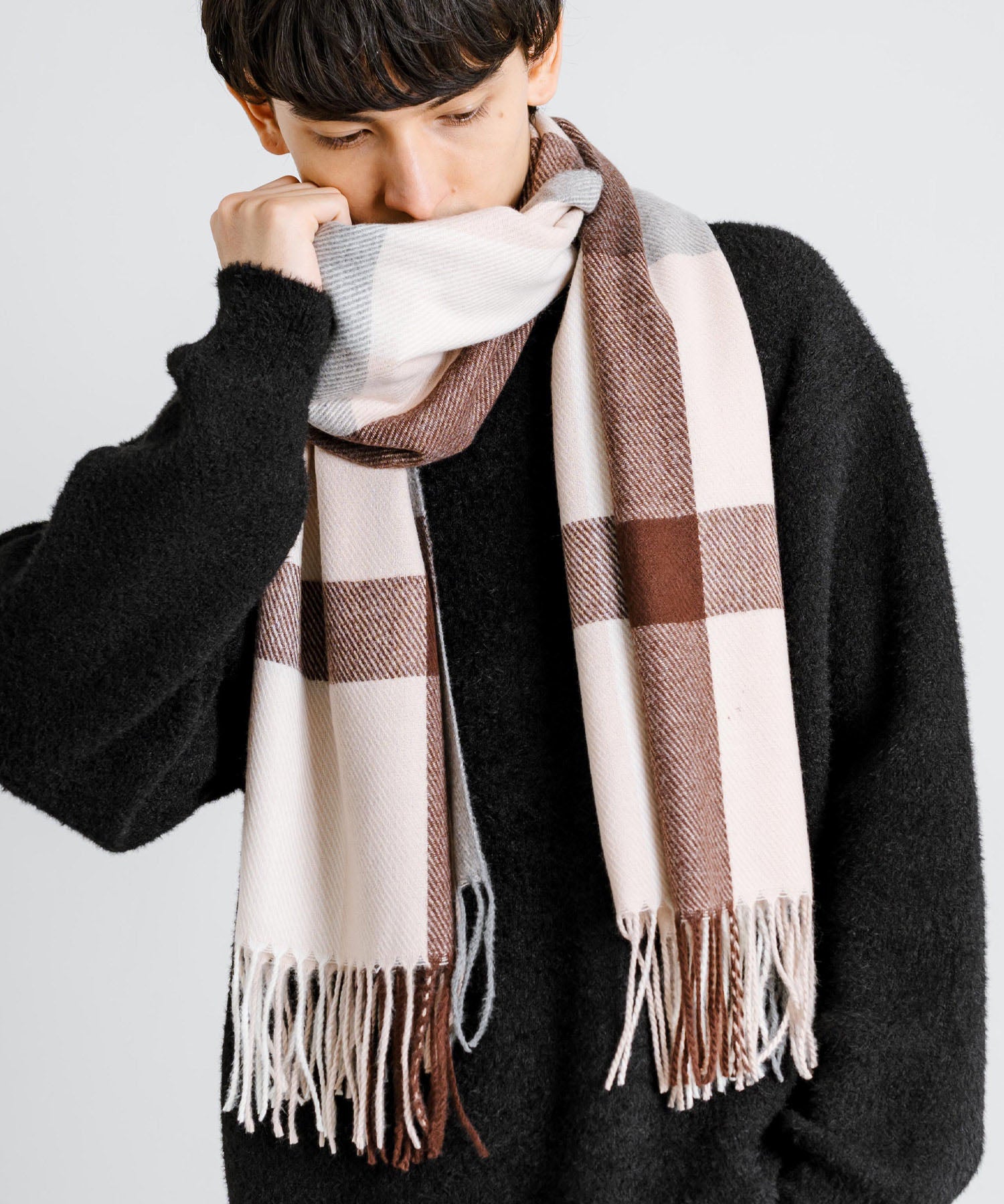 ロッキーモンロー Rocky Monroe フリンジマフラー 大判ストール メンズ レディース チェック ロング ボリューム 暖かい ひざ掛け ブランケット ショール 防寒 ギフト プレゼント 秋冬 13