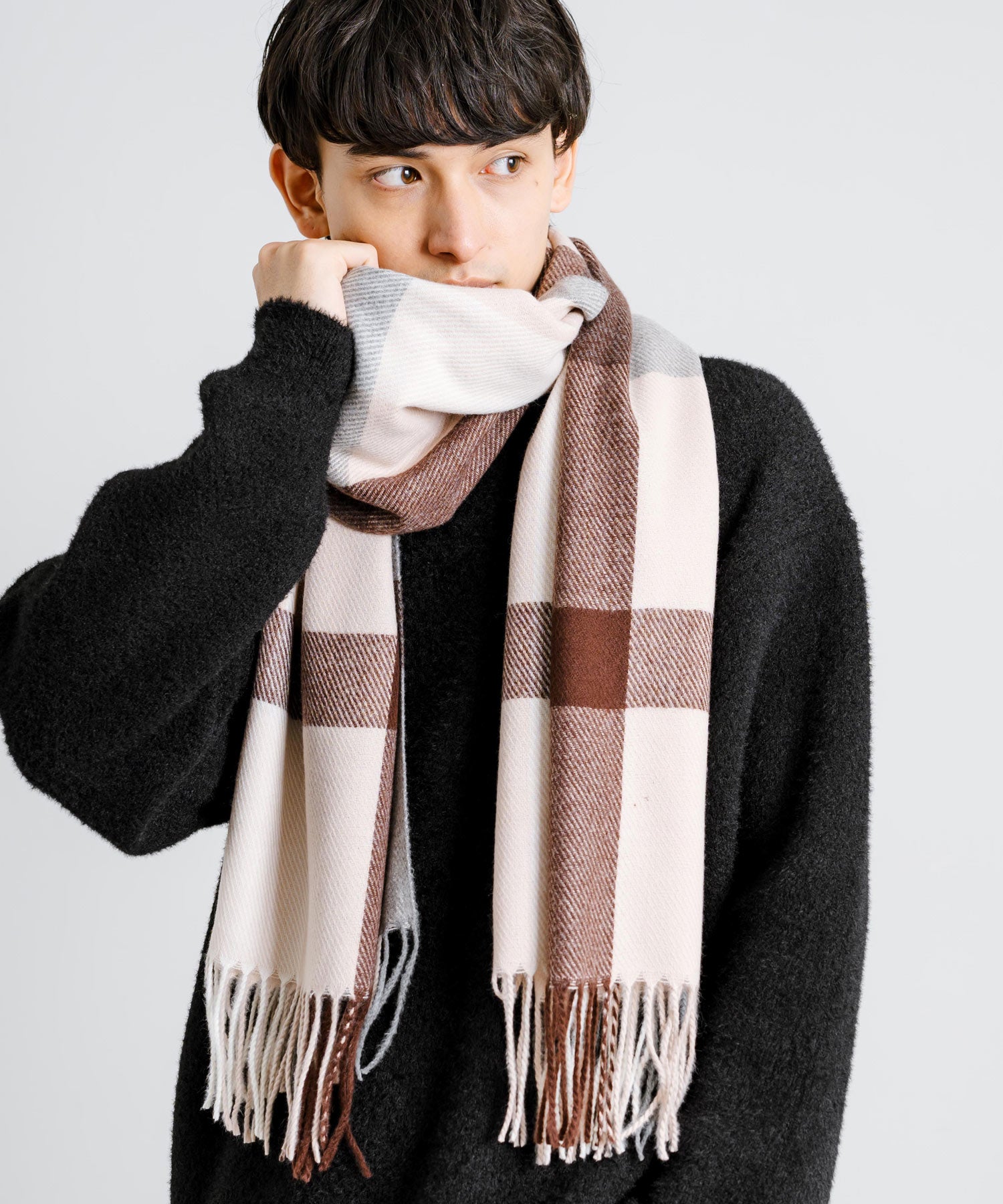 ロッキーモンロー Rocky Monroe フリンジマフラー 大判ストール メンズ レディース チェック ロング ボリューム 暖かい ひざ掛け ブランケット ショール 防寒 ギフト プレゼント 秋冬 13
