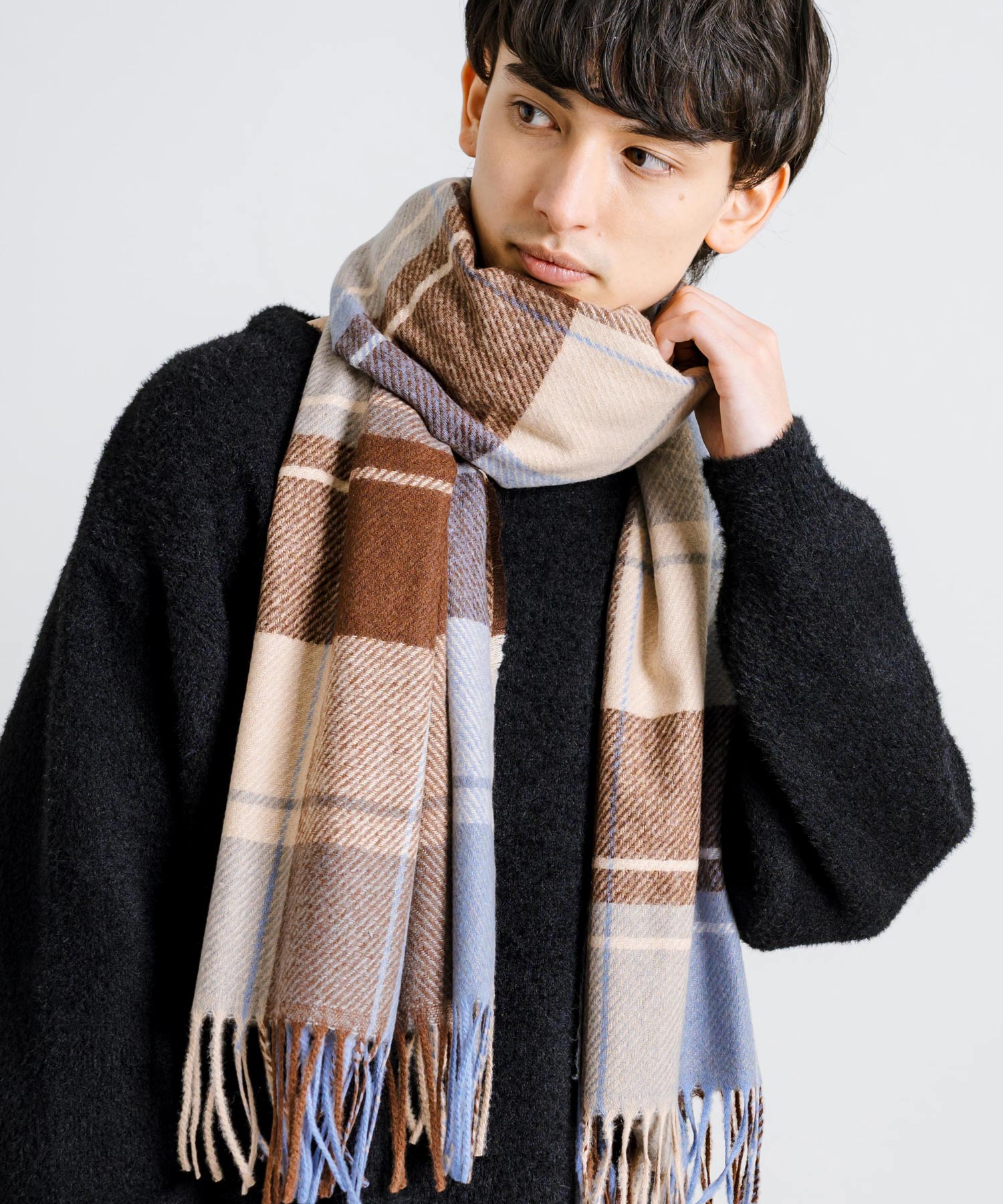 ロッキーモンロー Rocky Monroe フリンジマフラー 大判ストール メンズ レディース チェック ロング ボリューム 暖かい ひざ掛け ブランケット ショール 防寒 ギフト プレゼント 秋冬 13