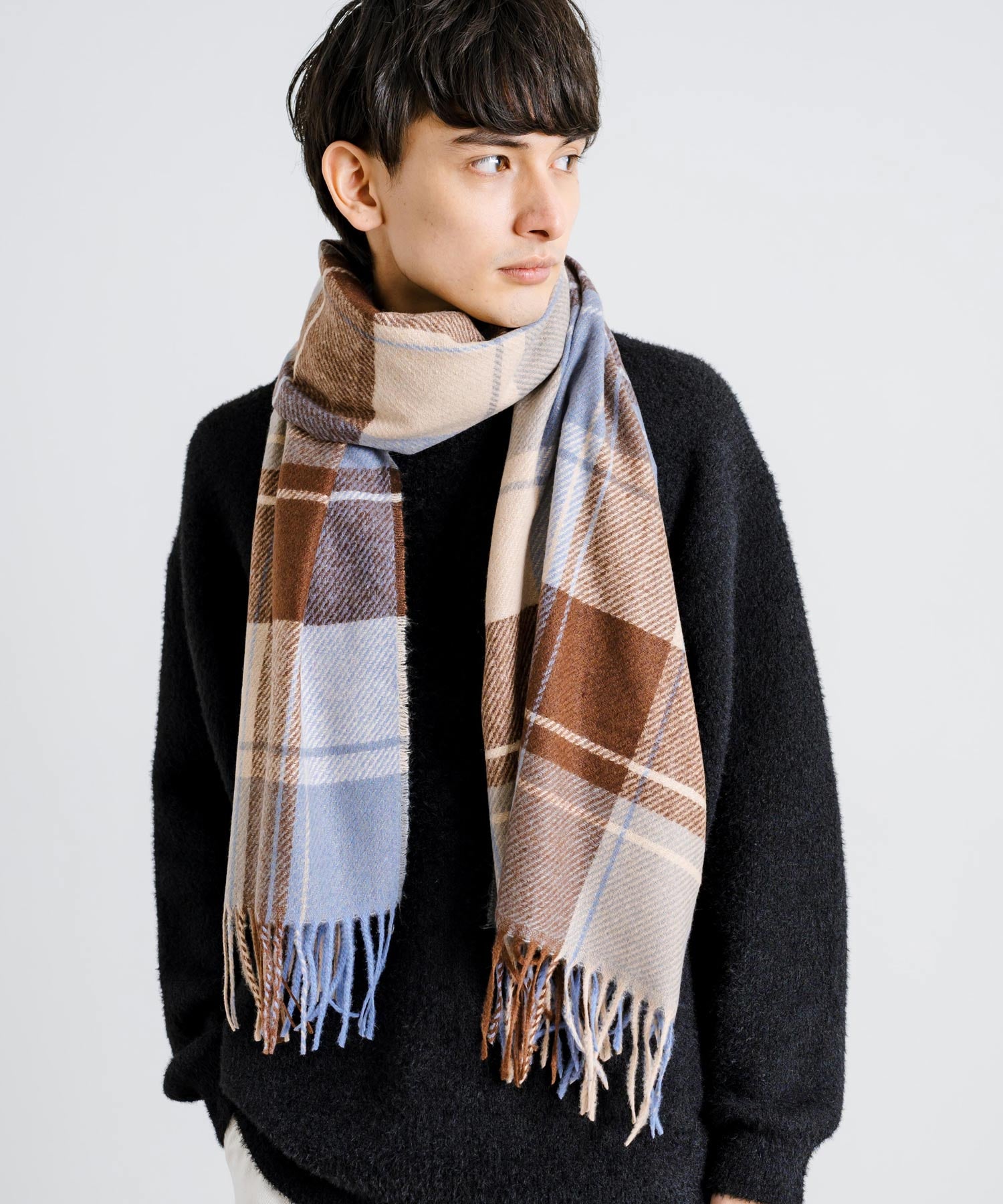 ロッキーモンロー Rocky Monroe フリンジマフラー 大判ストール メンズ レディース チェック ロング ボリューム 暖かい ひざ掛け ブランケット ショール 防寒 ギフト プレゼント 秋冬 13