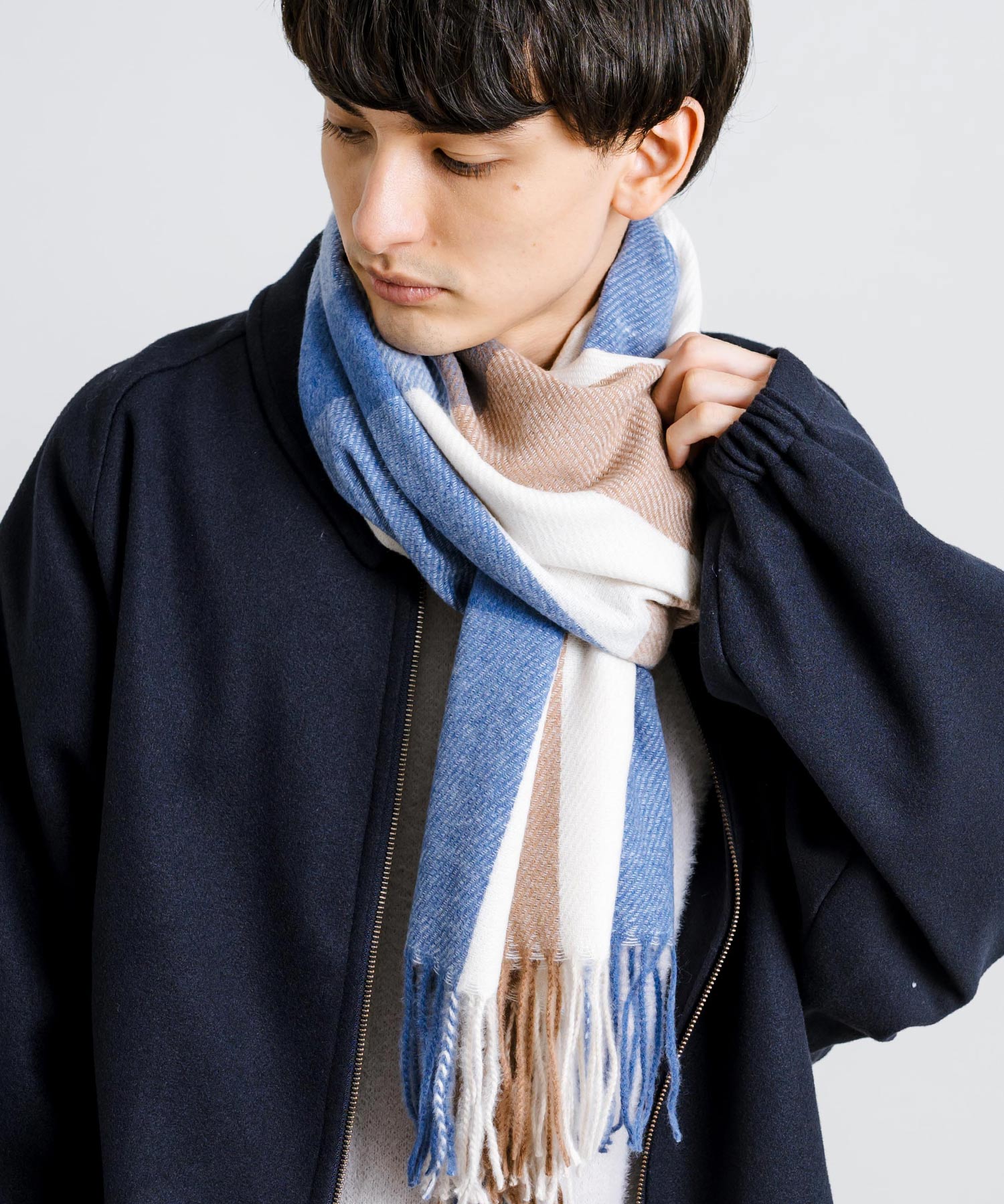 ロッキーモンロー Rocky Monroe フリンジマフラー 大判ストール メンズ レディース チェック ロング ボリューム 暖かい ひざ掛け ブランケット ショール 防寒 ギフト プレゼント 秋冬 13