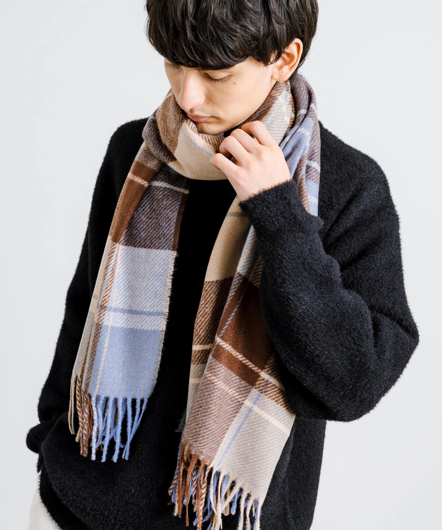 ロッキーモンロー Rocky Monroe フリンジマフラー 大判ストール メンズ レディース チェック ロング ボリューム 暖かい ひざ掛け ブランケット ショール 防寒 ギフト プレゼント 秋冬 13