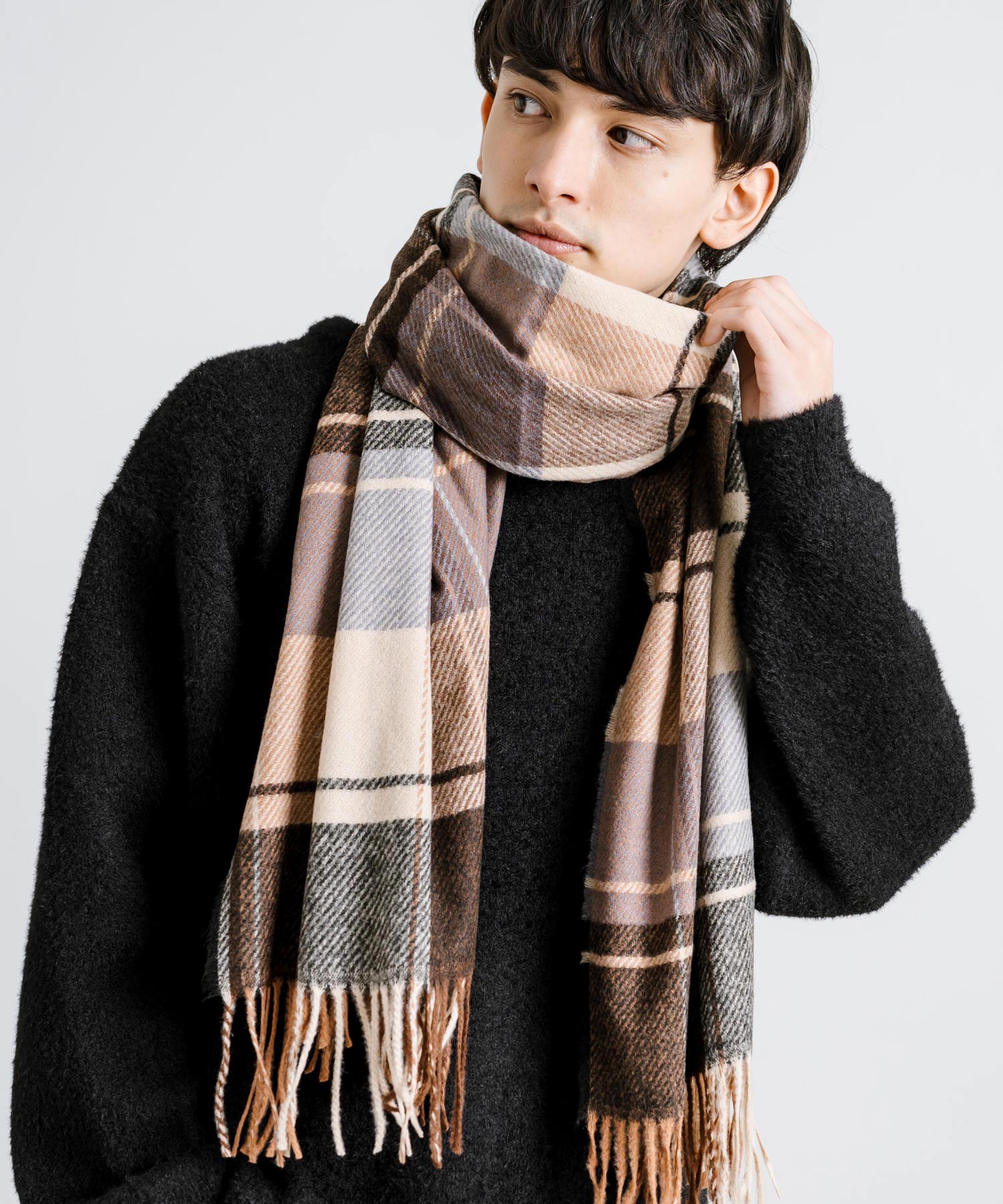 ロッキーモンロー Rocky Monroe フリンジマフラー 大判ストール メンズ レディース チェック ロング ボリューム 暖かい ひざ掛け ブランケット ショール 防寒 ギフト プレゼント 秋冬 13
