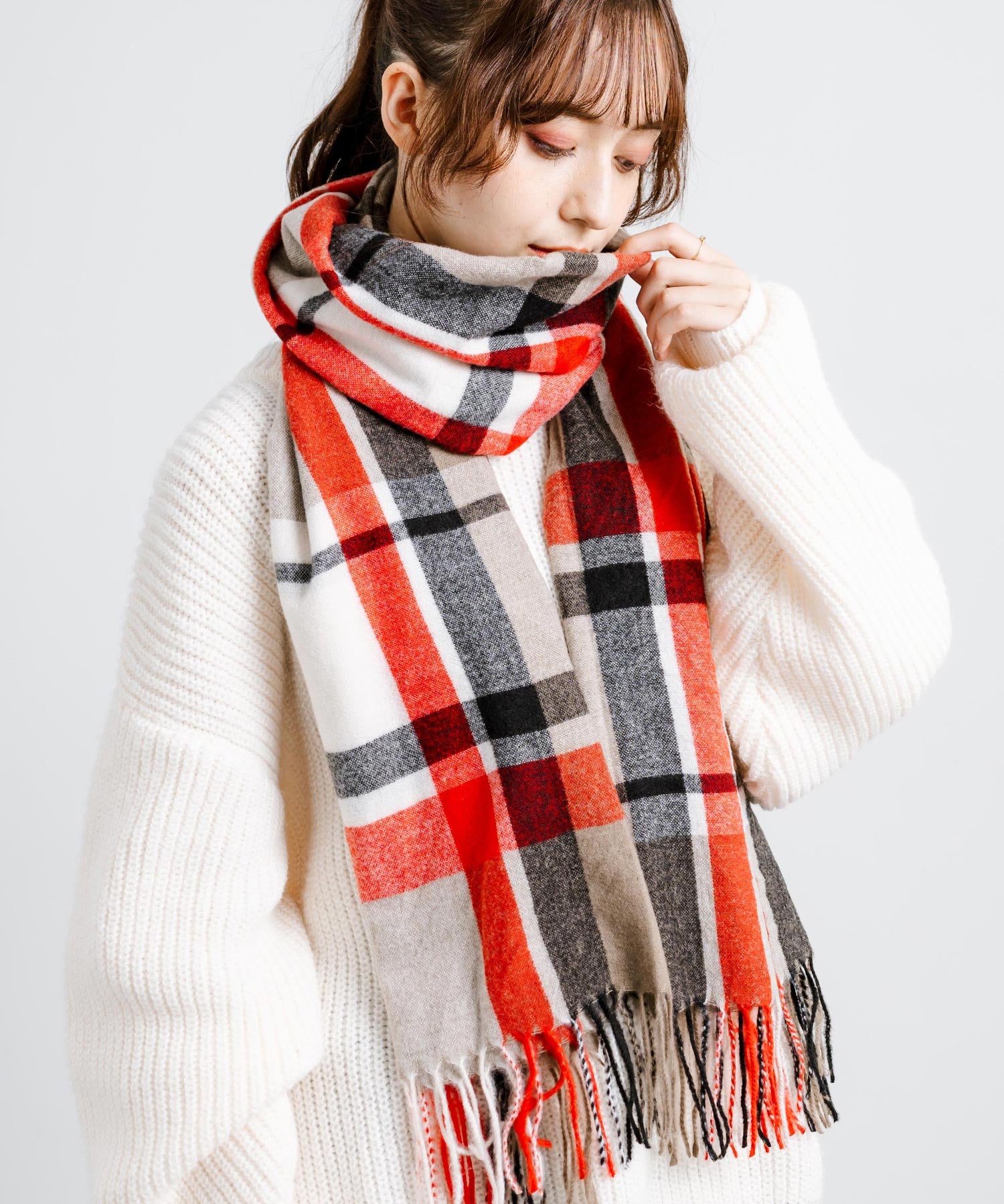 ロッキーモンロー Rocky Monroe フリンジマフラー 大判ストール メンズ レディース チェック ロング ボリューム 暖かい ひざ掛け ブランケット ショール 防寒 ギフト プレゼント 秋冬 13