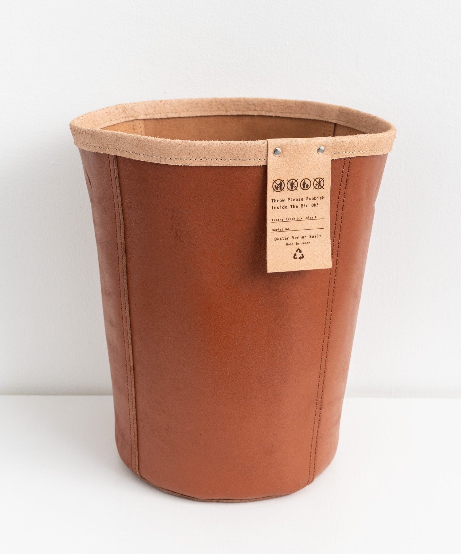Rocky Monroe Trash Box Garbage Can Cowhide Toko Leather Domestic Made in Japan Genuine Leather Dust Box Storage Slim Simple Plain Miscellaneous Goods Interior Stylish Round Type Room New Life
