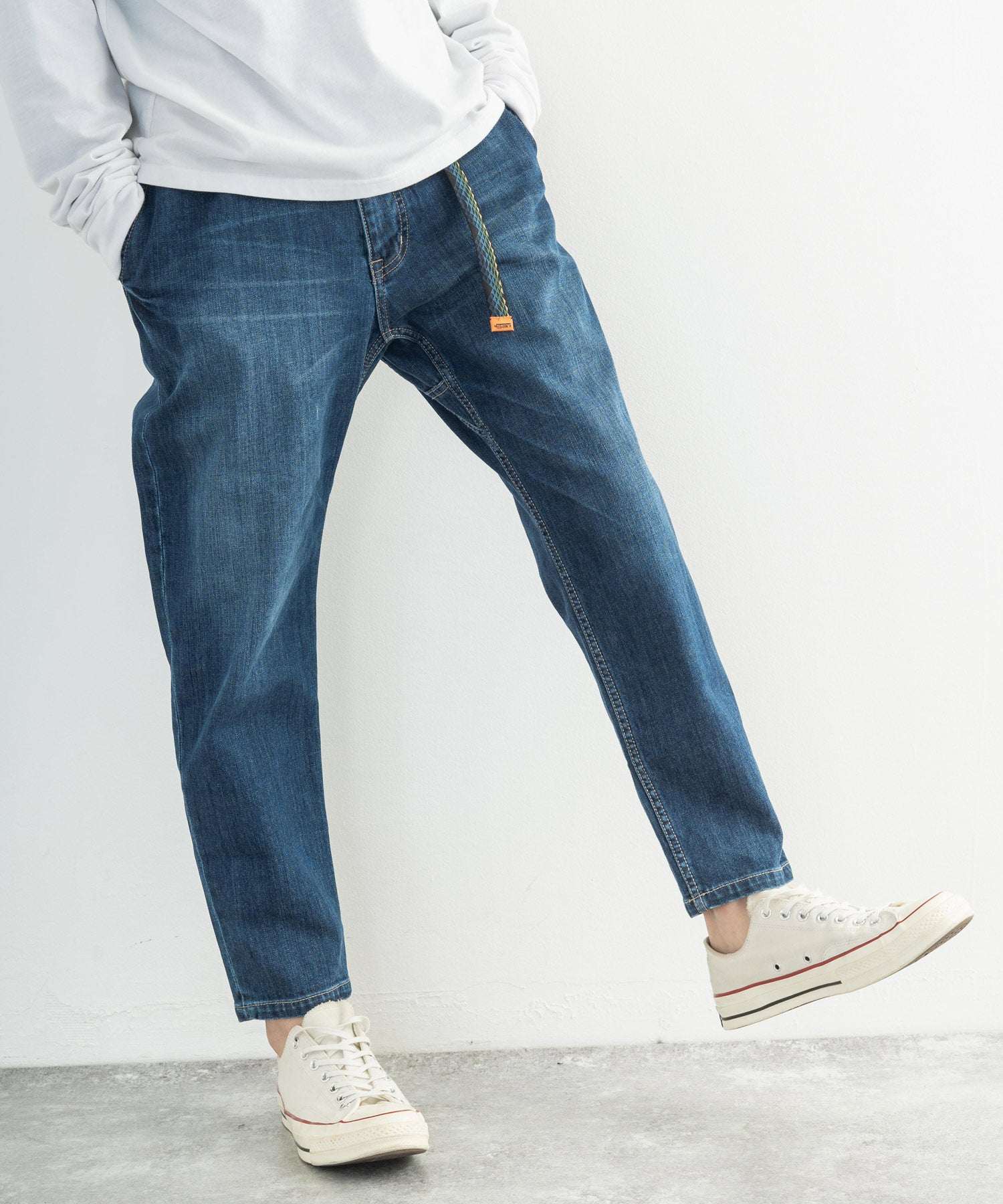 ロッキーモンロー Rocky Monroe クライミングパンツ メンズ テーパード デニム ストレッチ ジーンズ ジーパン イージー 9分丈 アンクル ナロー ライクラ アウトドア キャンプ スポーツ K,72.ダークブルー