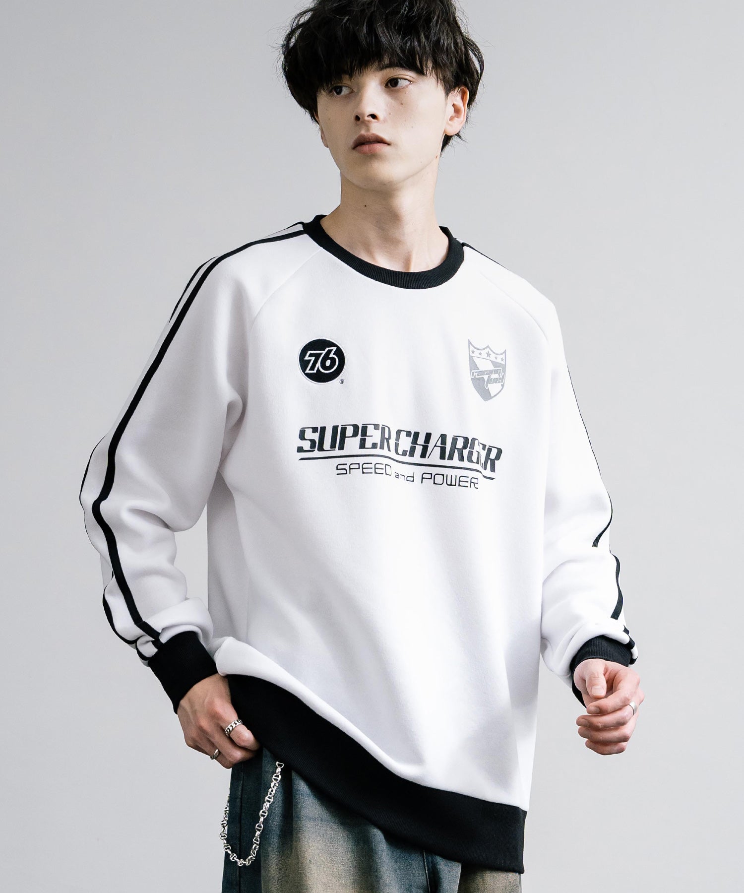 ロッキーモンロー Rocky Monroe トレーナー スウェット ラグラン メンズ レディース 長袖 裏起毛 クルーネック プリント 袖ライン 刺繍 ワンポイント 76lubricants 14153