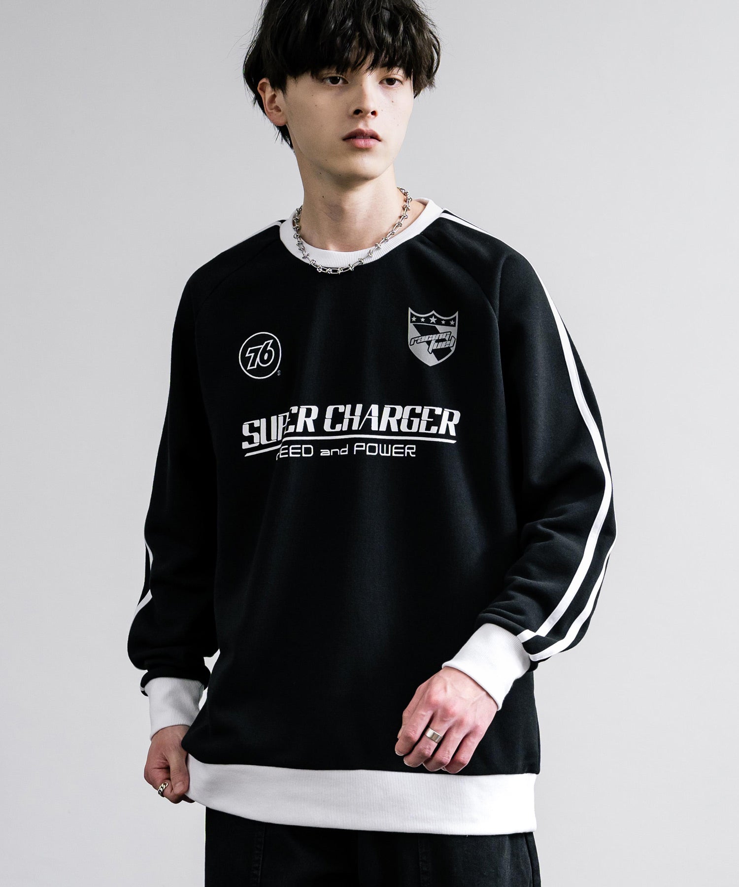 ロッキーモンロー Rocky Monroe トレーナー スウェット ラグラン メンズ レディース 長袖 裏起毛 クルーネック プリント 袖ライン 刺繍 ワンポイント 76lubricants 14153