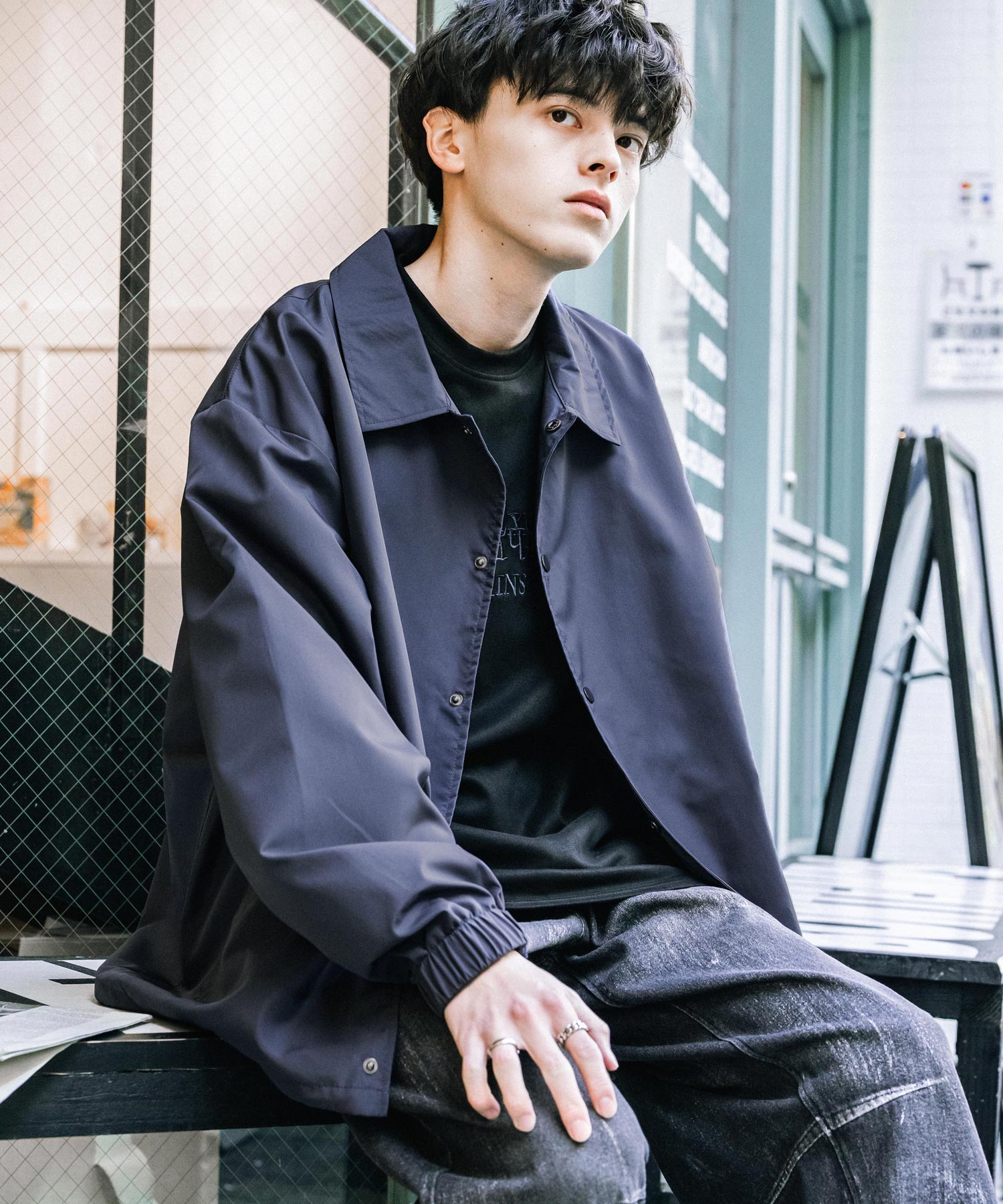 ロッキーモンロー Rocky Monroe コーチジャケット ライトアウター ブルゾン メンズ レディース オーバーサイズ ドローストリング 無地 耐久性 撥水 DEWSPO デュスポ 韓国 13953