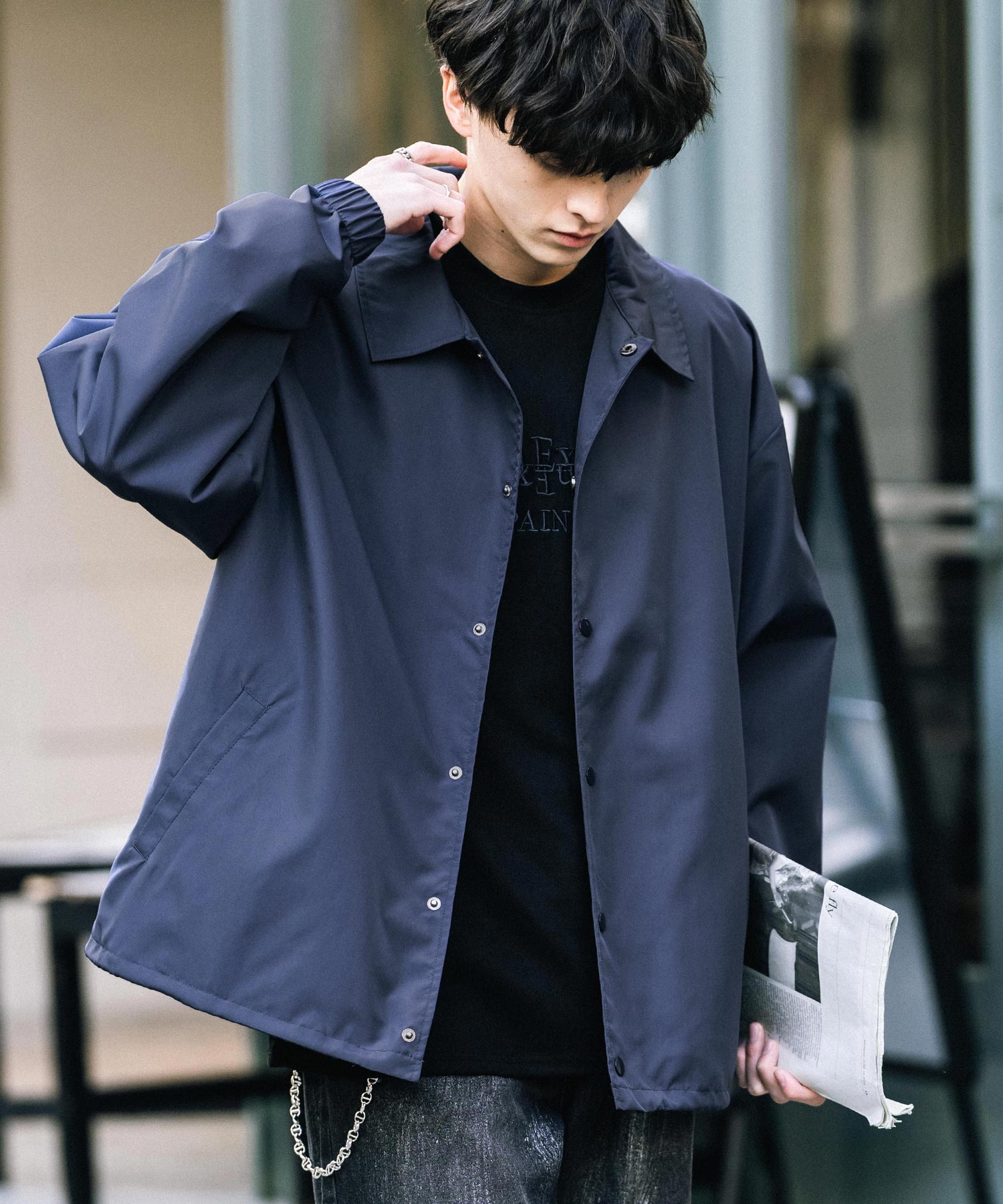 ロッキーモンロー Rocky Monroe コーチジャケット ライトアウター ブルゾン メンズ レディース オーバーサイズ ドローストリング 無地 耐久性 撥水 DEWSPO デュスポ 韓国 13953