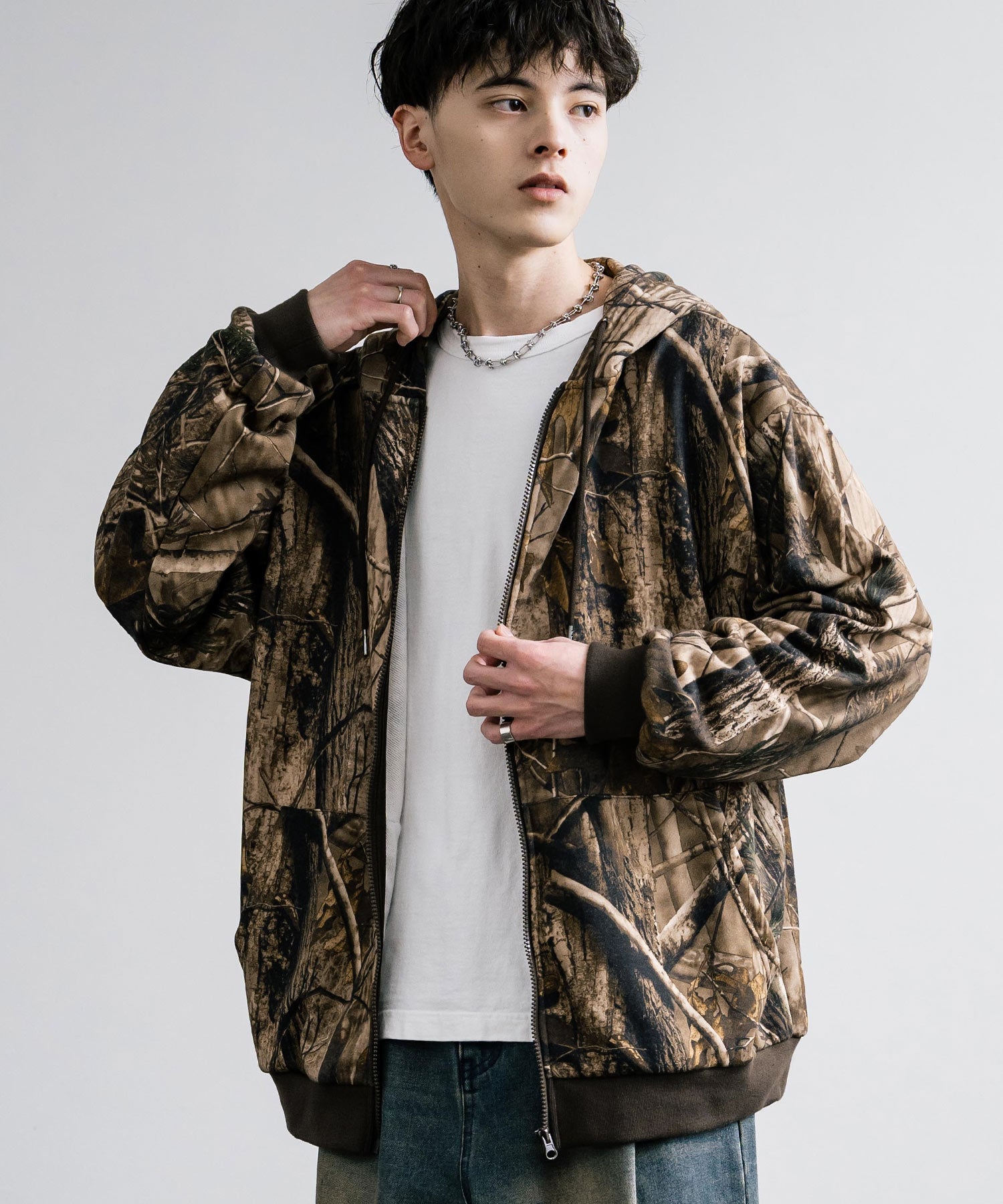 Rocky Monroe Hoodie Full Zip Back Fabric Men Women All-Over Pattern Real Tree Camo Oversized Big Silhouette Relaxed Casual Street 14326