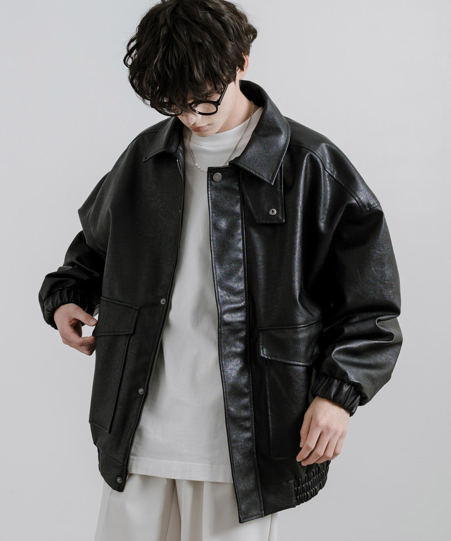 ロッキーモンロー Rocky Monroe ブルゾン フライトジャケット メンズ レディース ライダース アウター ミリタリー A-2 合成皮革 PU オーバーサイズ ゆったり モード 韓国 14344