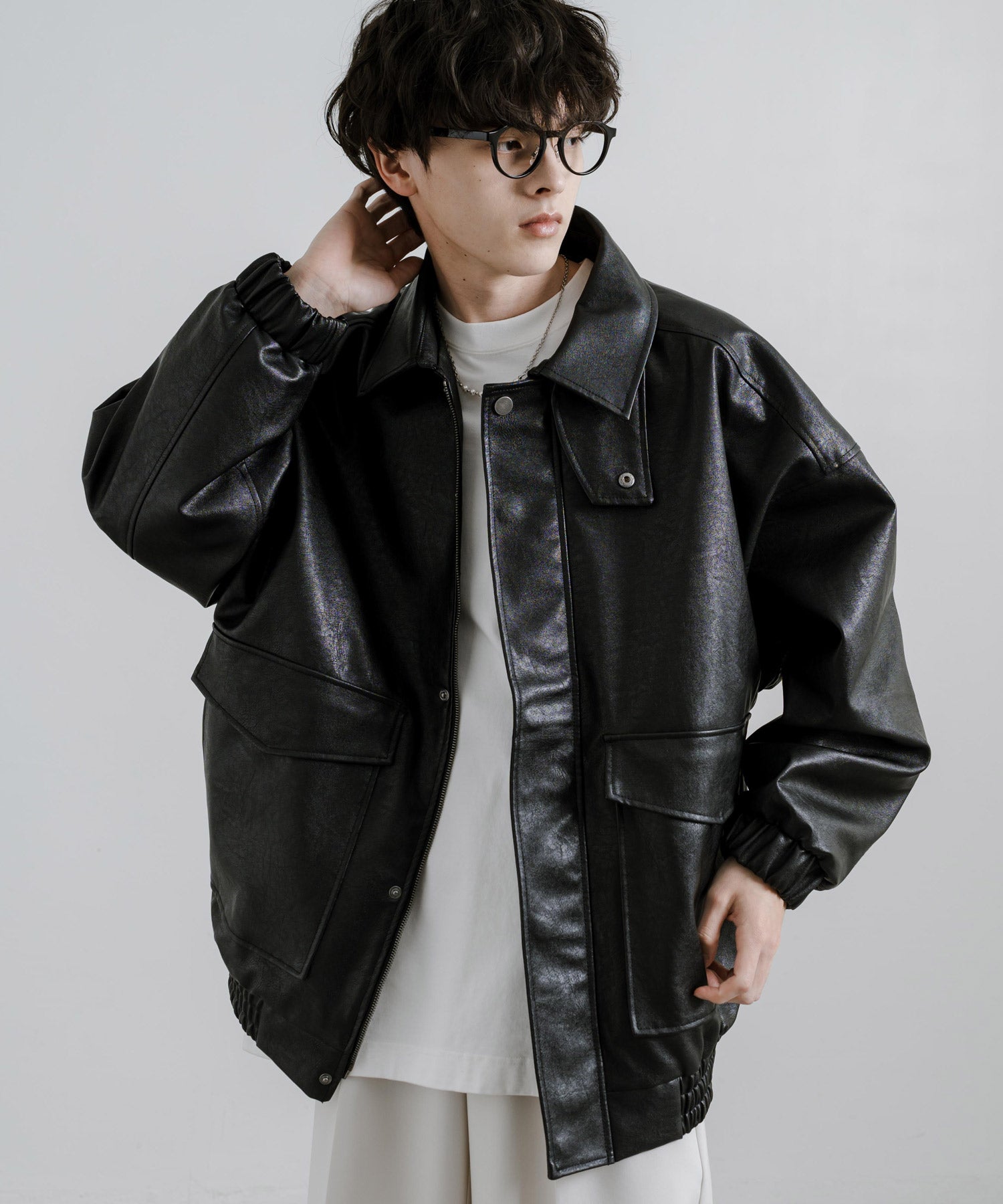 ロッキーモンロー Rocky Monroe ブルゾン フライトジャケット メンズ レディース ライダース アウター ミリタリー A-2 合成皮革 PU オーバーサイズ ゆったり モード 韓国 14344