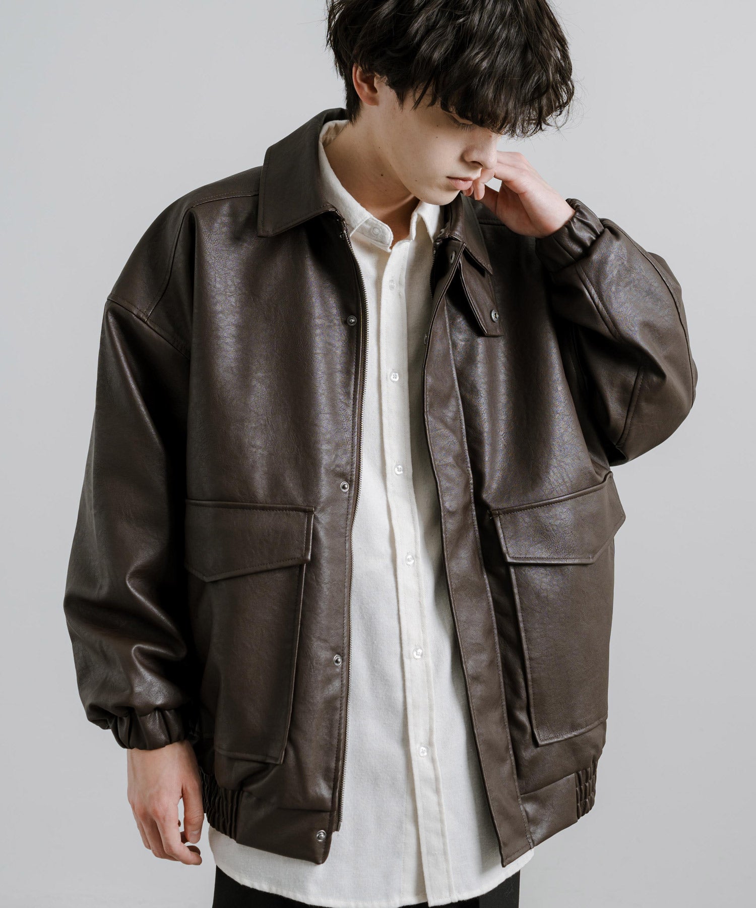 ロッキーモンロー Rocky Monroe ブルゾン フライトジャケット メンズ レディース ライダース アウター ミリタリー A-2 合成皮革 PU オーバーサイズ ゆったり モード 韓国 14344