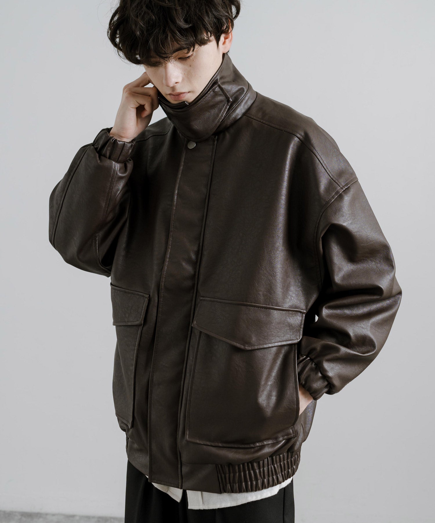 ロッキーモンロー Rocky Monroe ブルゾン フライトジャケット メンズ レディース ライダース アウター ミリタリー A-2 合成皮革 PU オーバーサイズ ゆったり モード 韓国 14344