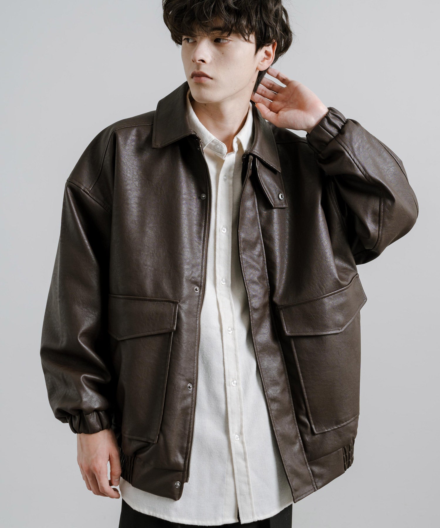 ロッキーモンロー Rocky Monroe ブルゾン フライトジャケット メンズ レディース ライダース アウター ミリタリー A-2 合成皮革 PU オーバーサイズ ゆったり モード 韓国 14344