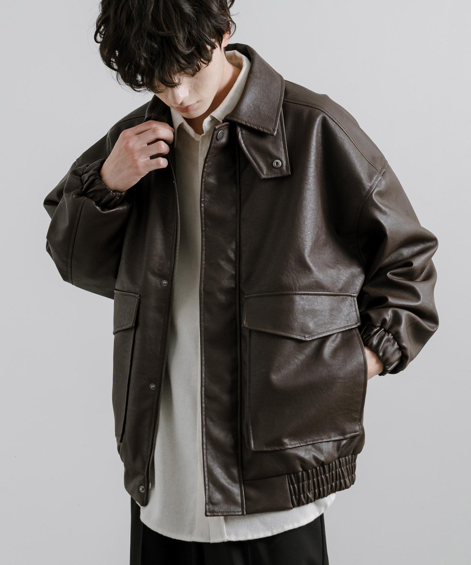 ロッキーモンロー Rocky Monroe ブルゾン フライトジャケット メンズ レディース ライダース アウター ミリタリー A-2 合成皮革 PU オーバーサイズ ゆったり モード 韓国 14344