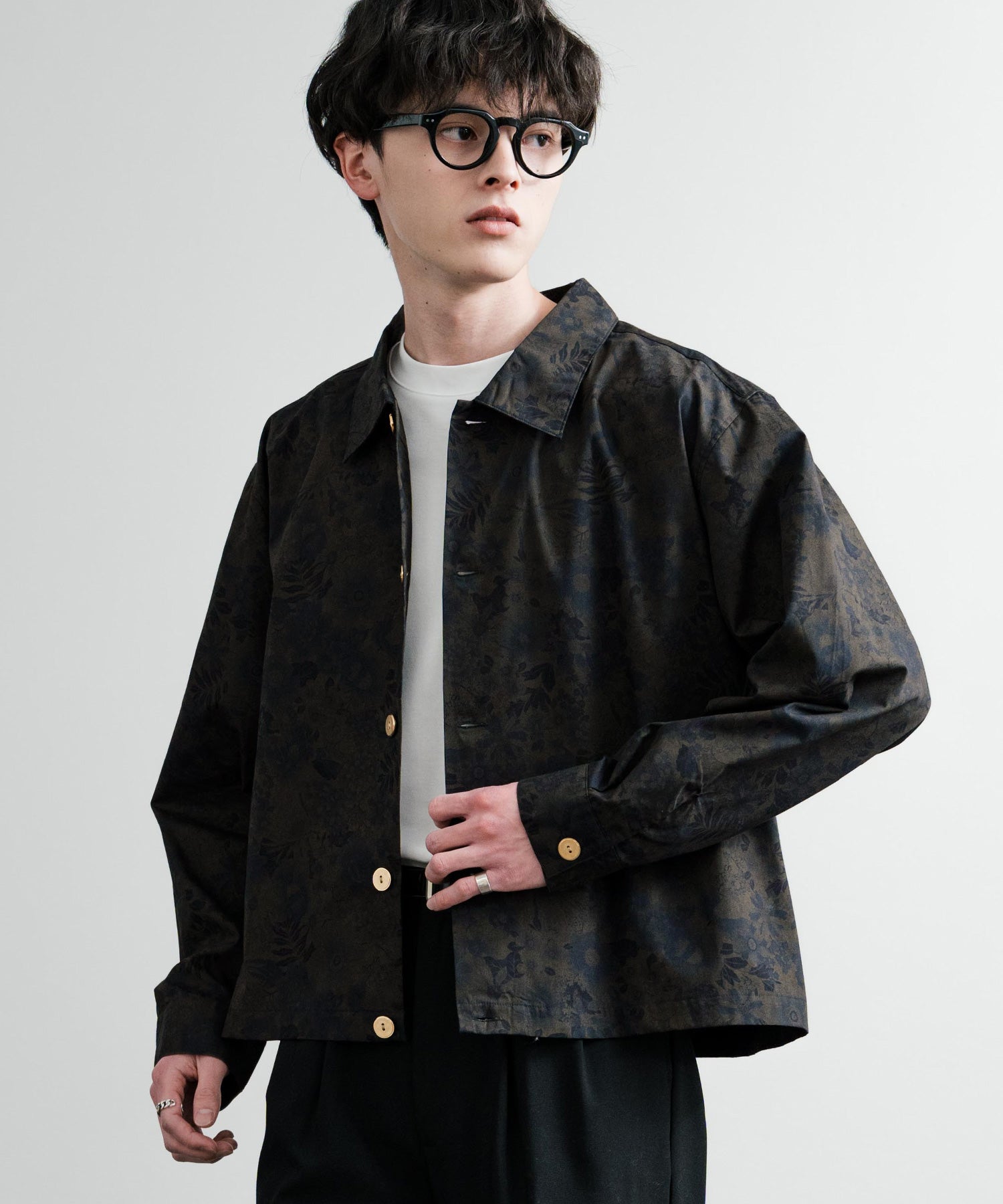 ロッキーモンロー Rocky Monroe シャツジャケット ショート メンズ レディース ライトアウター 無地 総柄 ゴールドボタン オーバーサイズ 薄手 ポリトロ ヴィンテージフラワー 14368
