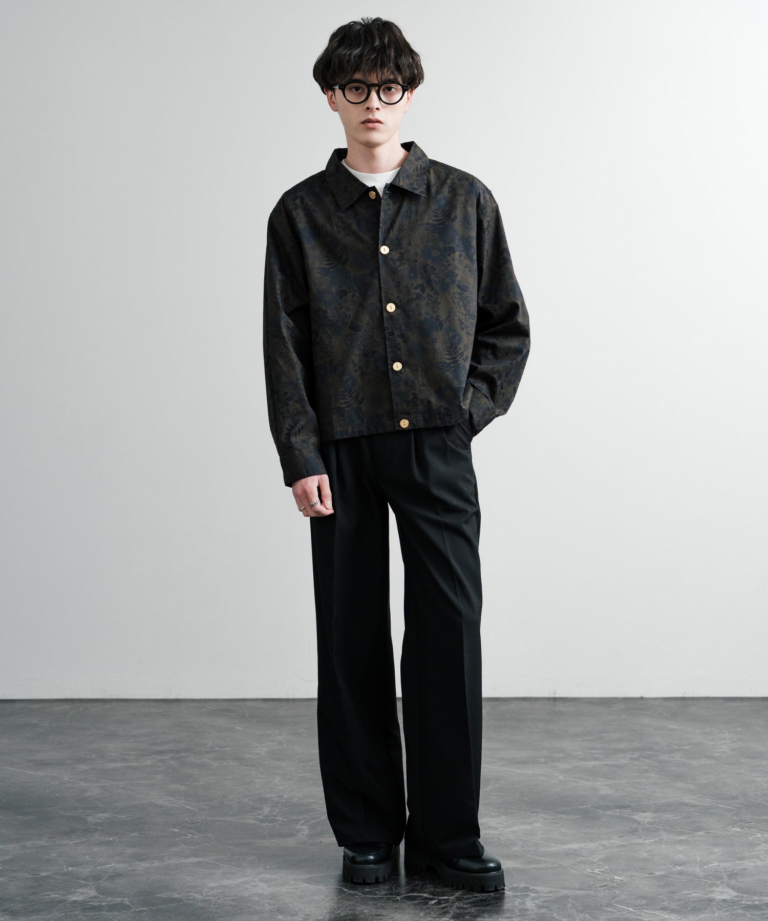 ロッキーモンロー Rocky Monroe シャツジャケット ショート メンズ レディース ライトアウター 無地 総柄 ゴールドボタン オーバーサイズ 薄手 ポリトロ ヴィンテージフラワー 14368