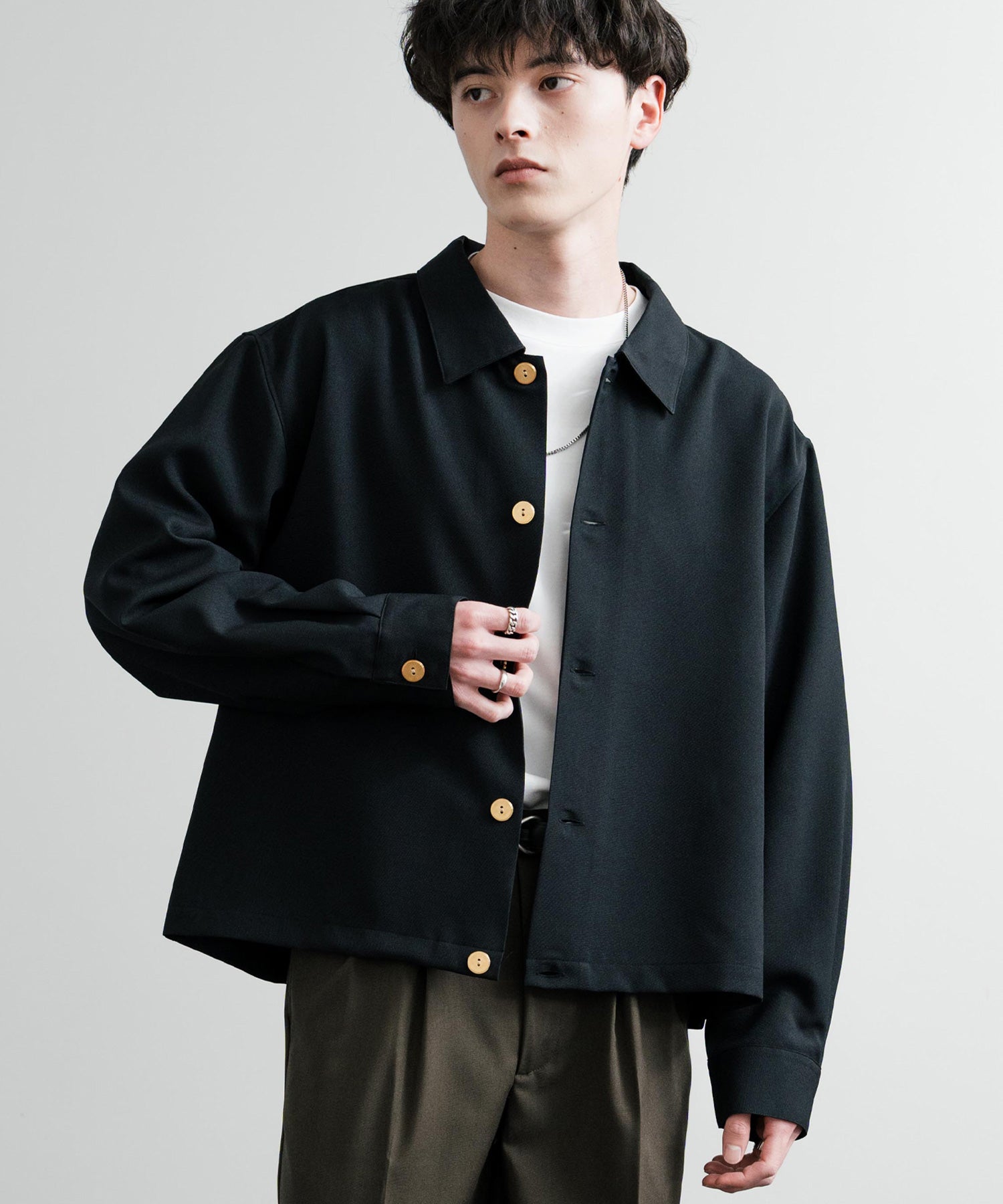 ロッキーモンロー Rocky Monroe シャツジャケット ショート メンズ レディース ライトアウター 無地 総柄 ゴールドボタン オーバーサイズ 薄手 ポリトロ ヴィンテージフラワー 14368