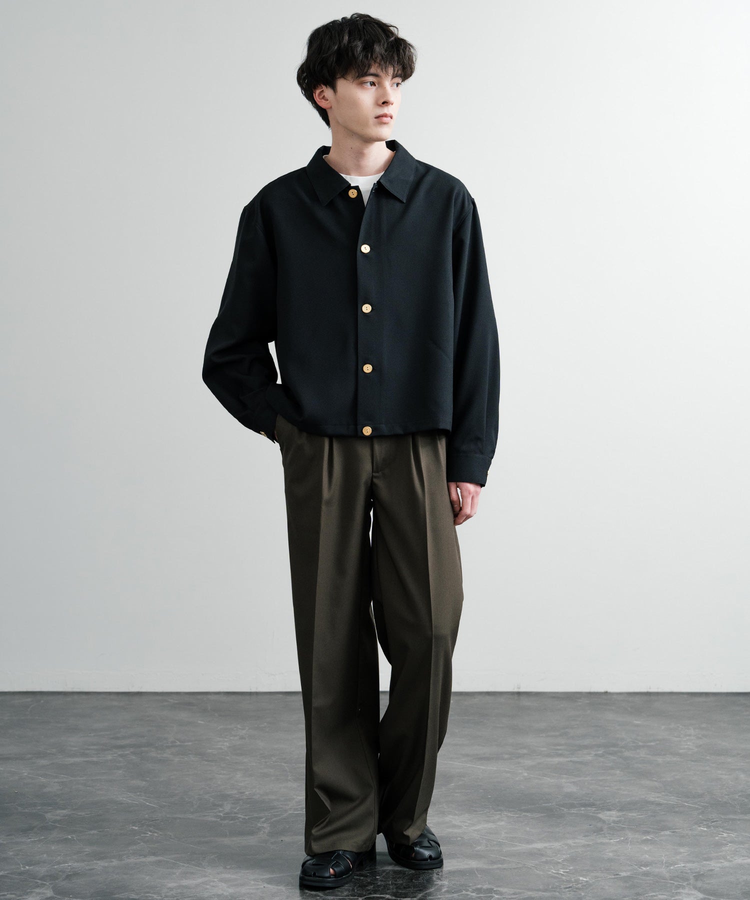 ロッキーモンロー Rocky Monroe シャツジャケット ショート メンズ レディース ライトアウター 無地 総柄 ゴールドボタン オーバーサイズ 薄手 ポリトロ ヴィンテージフラワー 14368