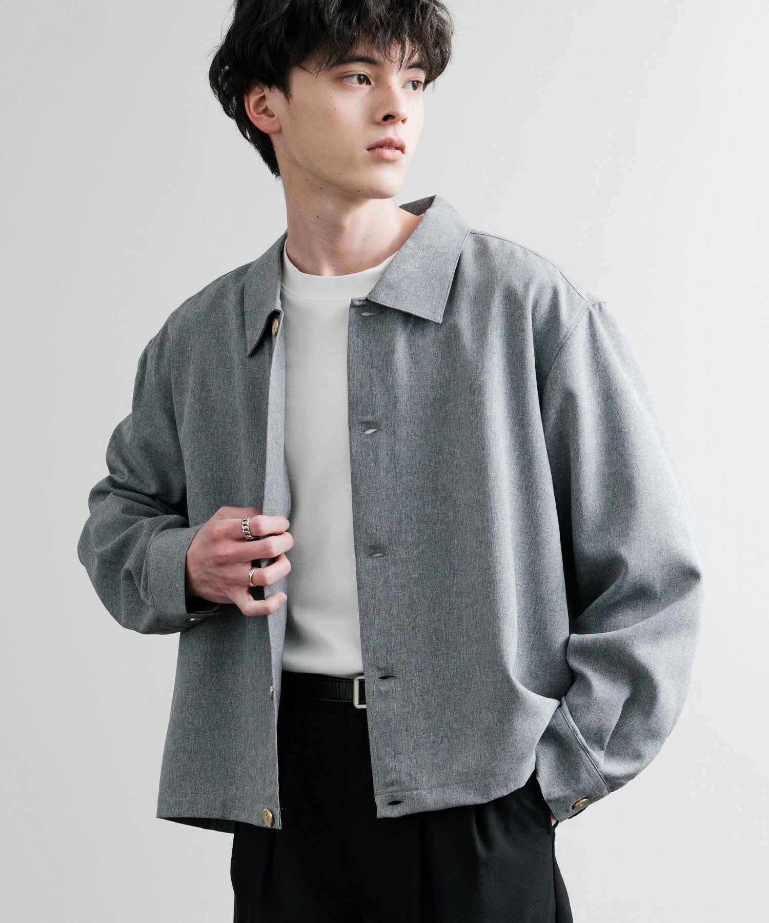 ロッキーモンロー Rocky Monroe シャツジャケット ショート メンズ レディース ライトアウター 無地 総柄 ゴールドボタン オーバーサイズ 薄手 ポリトロ ヴィンテージフラワー 14368