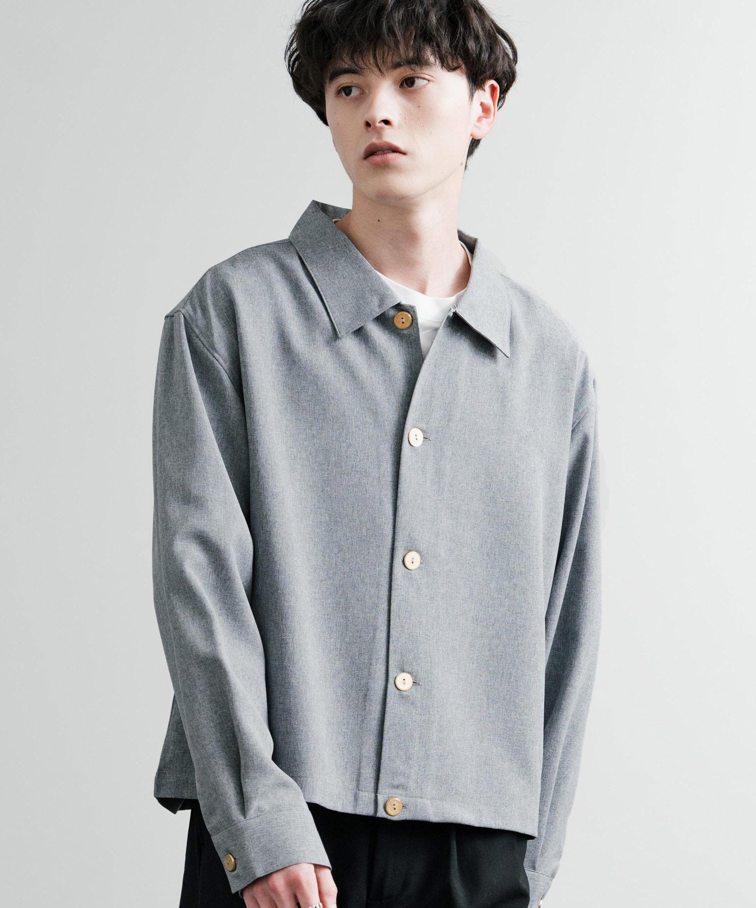 ロッキーモンロー Rocky Monroe シャツジャケット ショート メンズ レディース ライトアウター 無地 総柄 ゴールドボタン オーバーサイズ 薄手 ポリトロ ヴィンテージフラワー 14368
