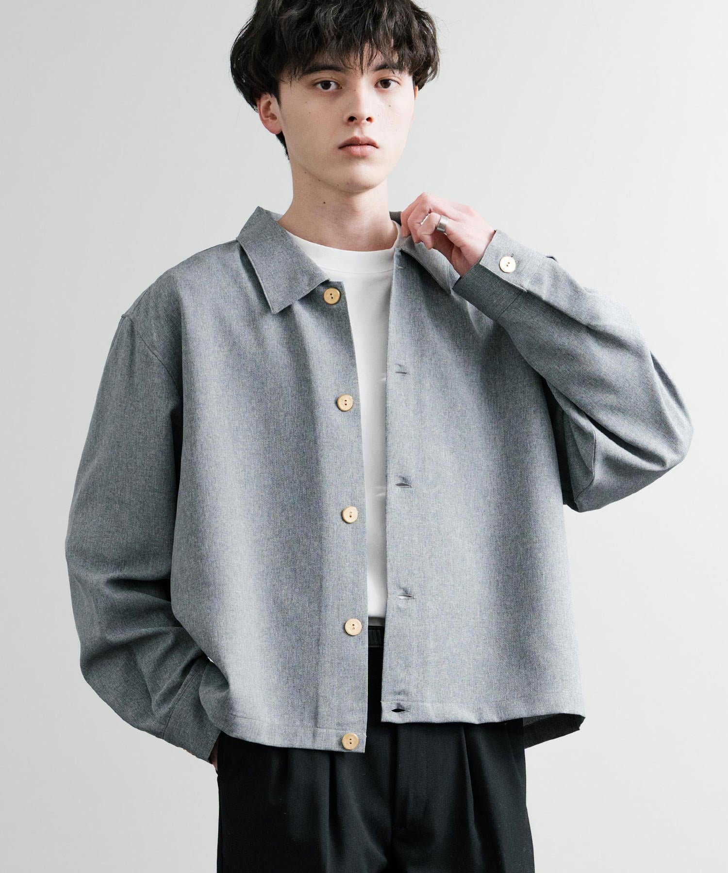 ロッキーモンロー Rocky Monroe シャツジャケット ショート メンズ レディース ライトアウター 無地 総柄 ゴールドボタン オーバーサイズ 薄手 ポリトロ ヴィンテージフラワー 14368