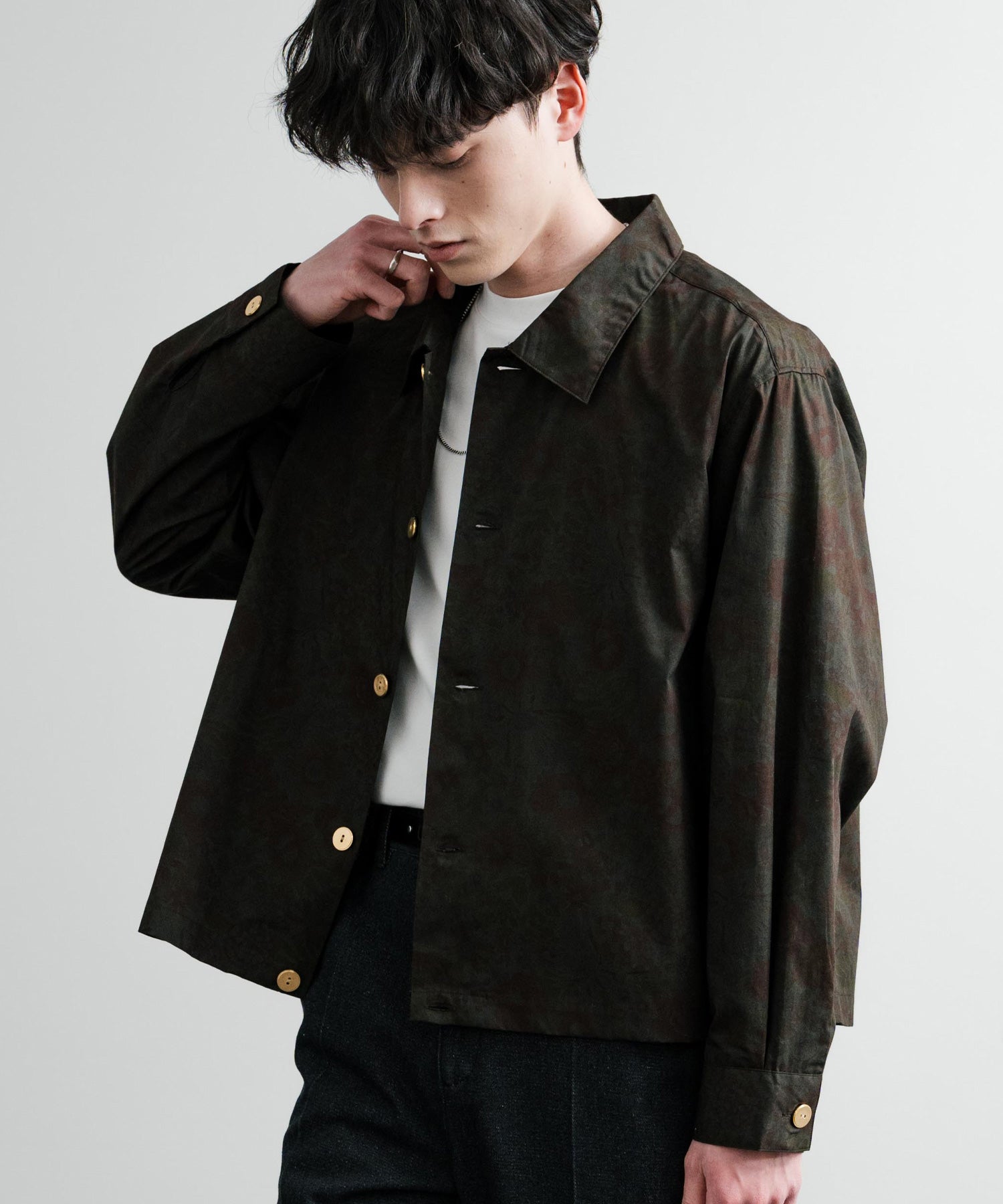ロッキーモンロー Rocky Monroe シャツジャケット ショート メンズ レディース ライトアウター 無地 総柄 ゴールドボタン オーバーサイズ 薄手 ポリトロ ヴィンテージフラワー 14368