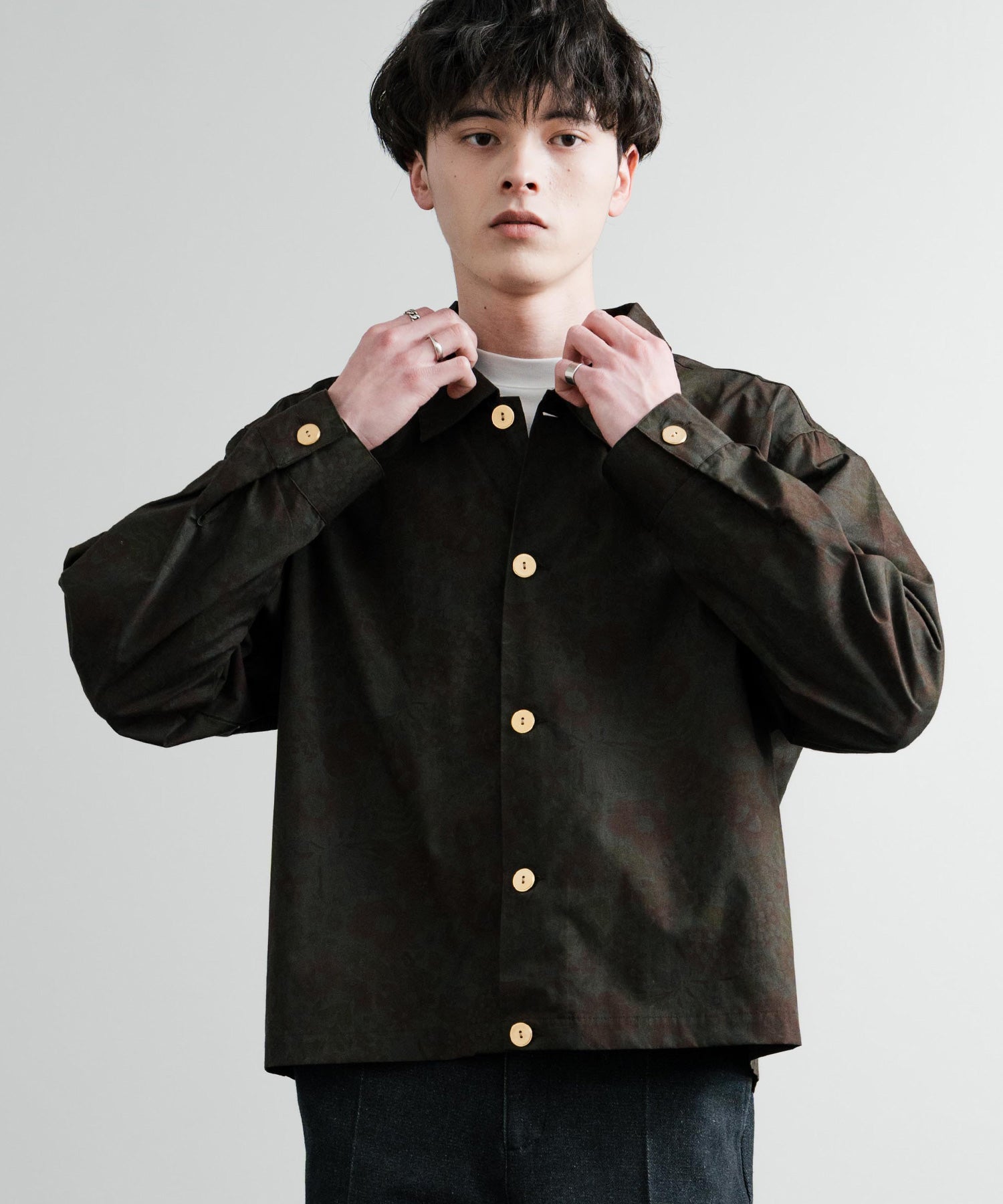 ロッキーモンロー Rocky Monroe シャツジャケット ショート メンズ レディース ライトアウター 無地 総柄 ゴールドボタン オーバーサイズ 薄手 ポリトロ ヴィンテージフラワー 14368