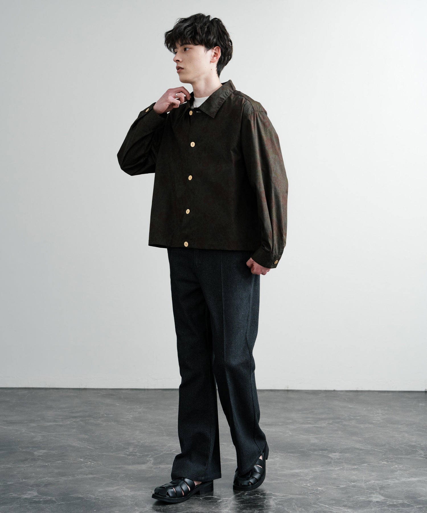 ロッキーモンロー Rocky Monroe シャツジャケット ショート メンズ レディース ライトアウター 無地 総柄 ゴールドボタン オーバーサイズ 薄手 ポリトロ ヴィンテージフラワー 14368