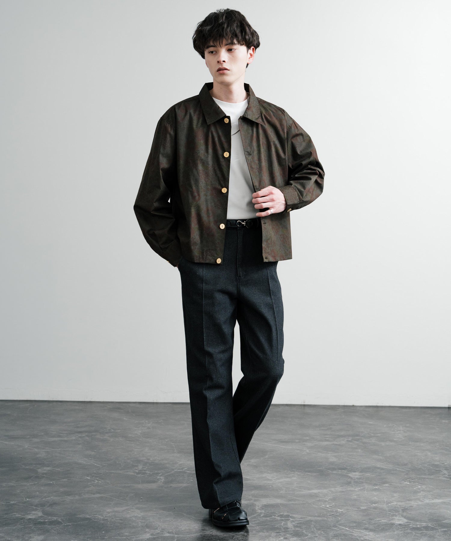 ロッキーモンロー Rocky Monroe シャツジャケット ショート メンズ レディース ライトアウター 無地 総柄 ゴールドボタン オーバーサイズ 薄手 ポリトロ ヴィンテージフラワー 14368