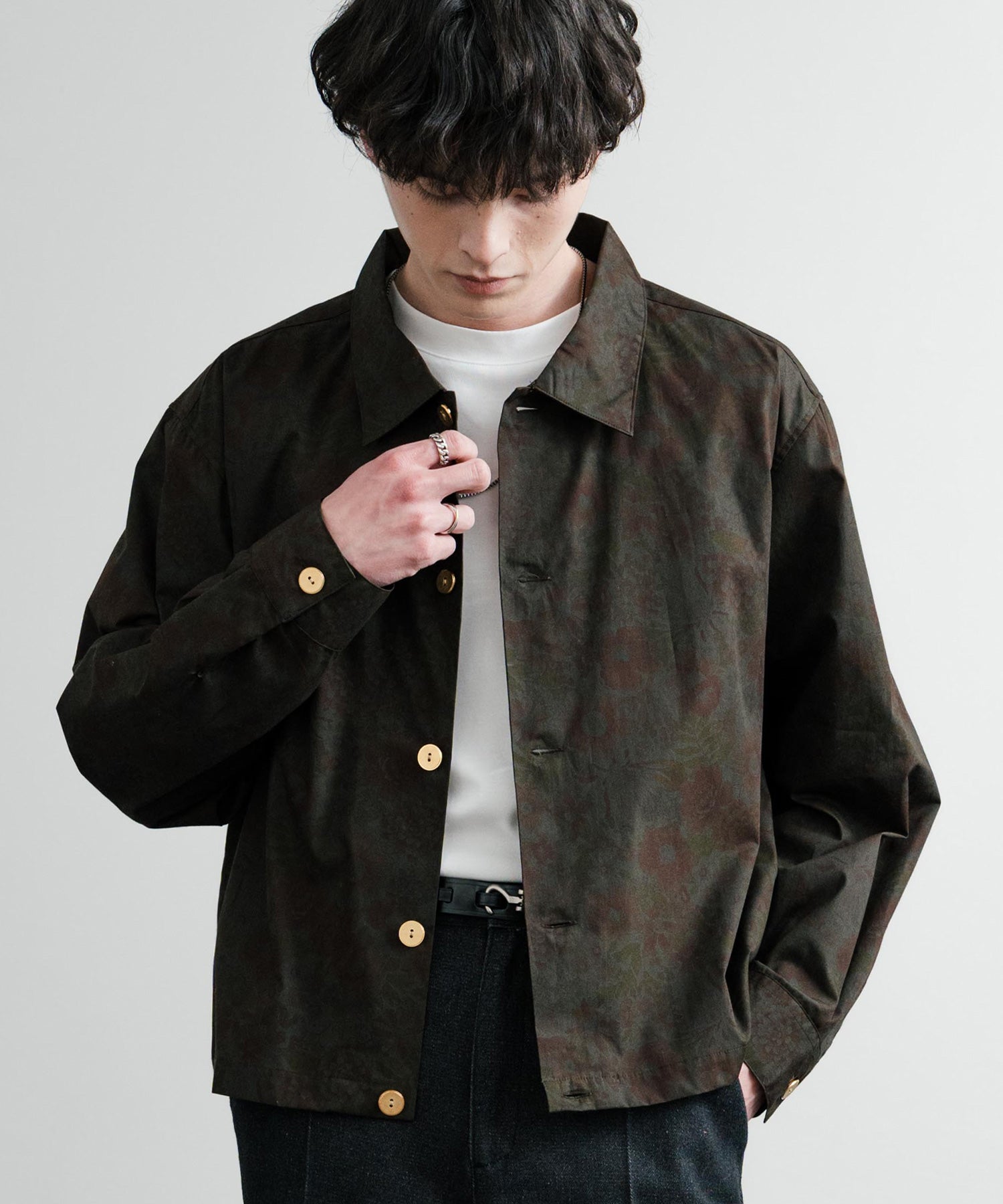 ロッキーモンロー Rocky Monroe シャツジャケット ショート メンズ レディース ライトアウター 無地 総柄 ゴールドボタン オーバーサイズ 薄手 ポリトロ ヴィンテージフラワー 14368