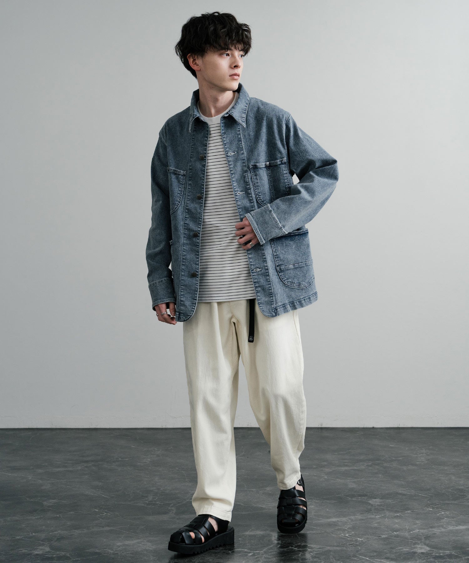 Rocky Monroe Denim Jacket G-Jacket Men's Women's Coverall Light Outer Stretch Oversized Korean American Casual Work Spring Hanes 14399