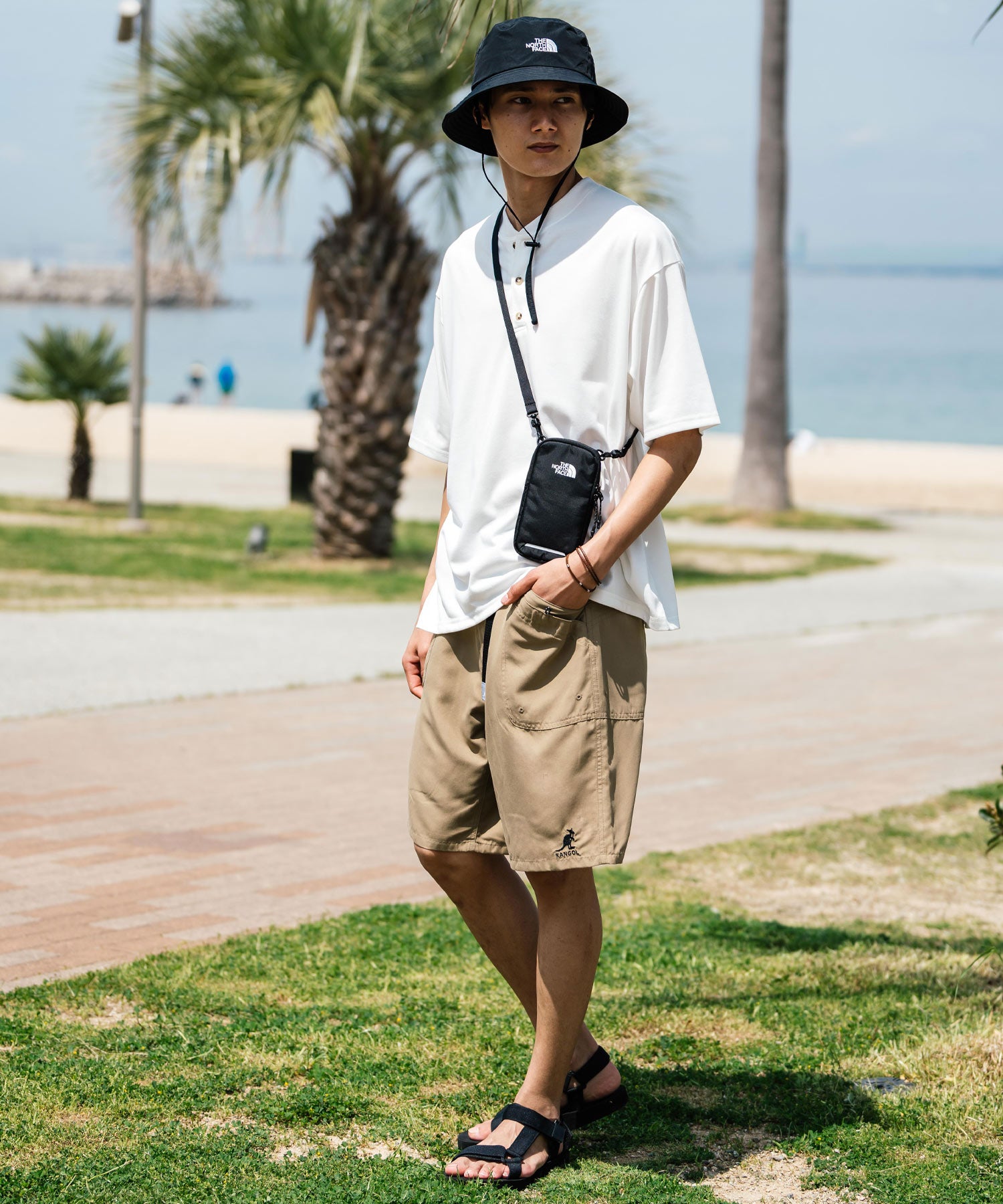 ロッキーモンロー Rocky Monroe KANGOL 接触冷感 ショートパンツ メンズ  膝丈 水陸両用 ハーフパンツ ロゴ刺繍 レオパード ヒョウ柄 迷彩 紫外線対策 UVカット 14237 （カモ） カモ