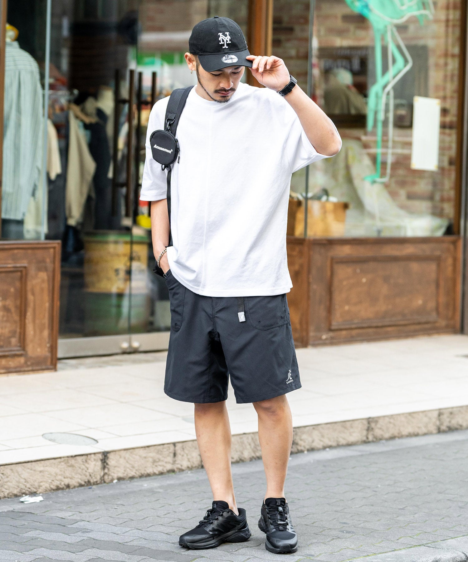 ロッキーモンロー Rocky Monroe KANGOL 接触冷感 ショートパンツ メンズ  膝丈 水陸両用 ハーフパンツ ロゴ刺繍 レオパード ヒョウ柄 迷彩 紫外線対策 UVカット 14237 （カモ） カモ
