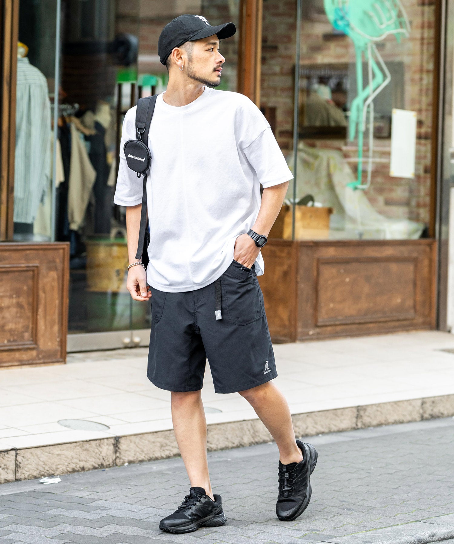 ロッキーモンロー Rocky Monroe KANGOL 接触冷感 ショートパンツ メンズ  膝丈 水陸両用 ハーフパンツ ロゴ刺繍 レオパード ヒョウ柄 迷彩 紫外線対策 UVカット 14237 （カモ） カモ