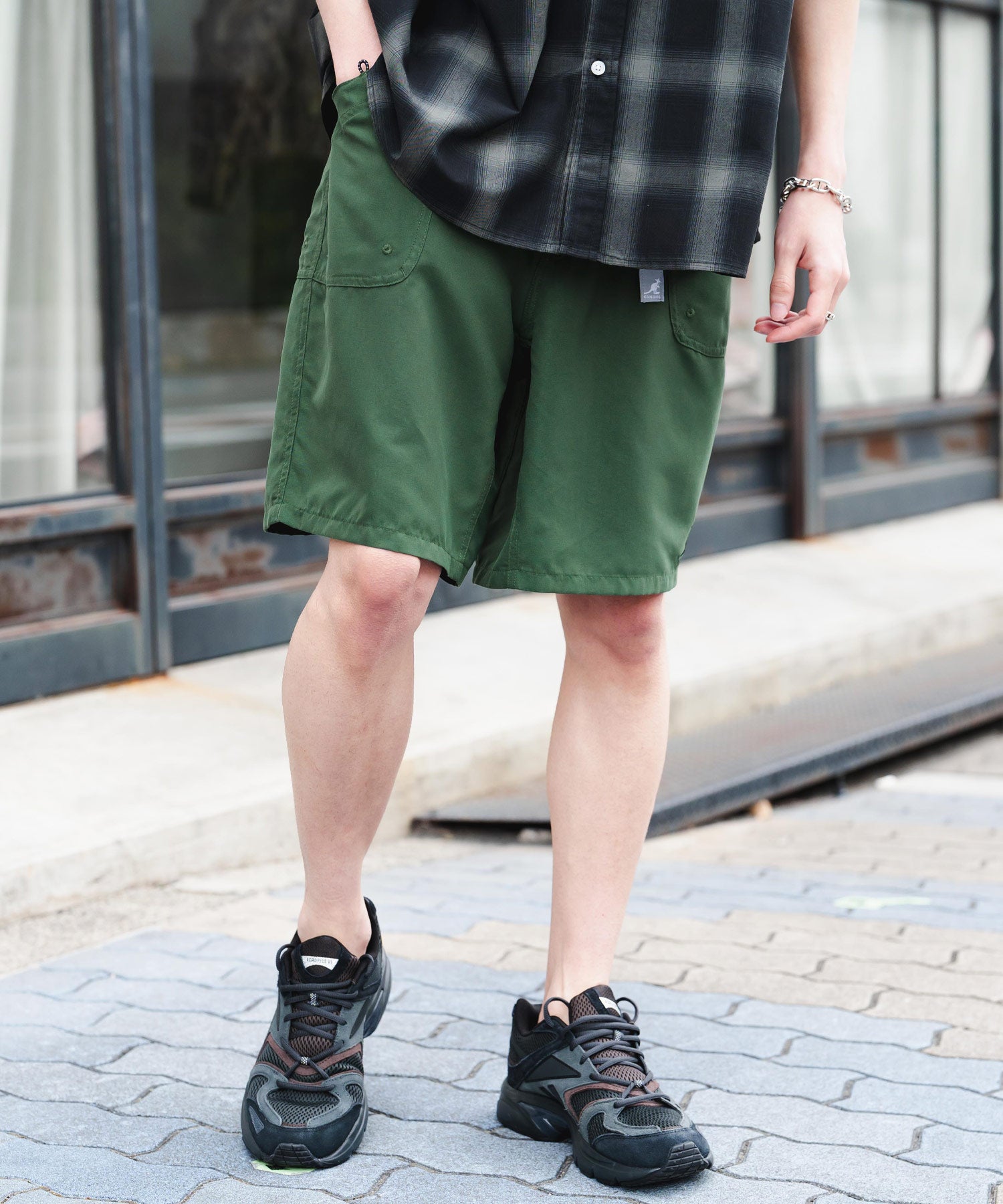 ロッキーモンロー Rocky Monroe KANGOL 接触冷感 ショートパンツ メンズ  膝丈 水陸両用 ハーフパンツ ロゴ刺繍 レオパード ヒョウ柄 迷彩 紫外線対策 UVカット 14237 （カモ） カモ