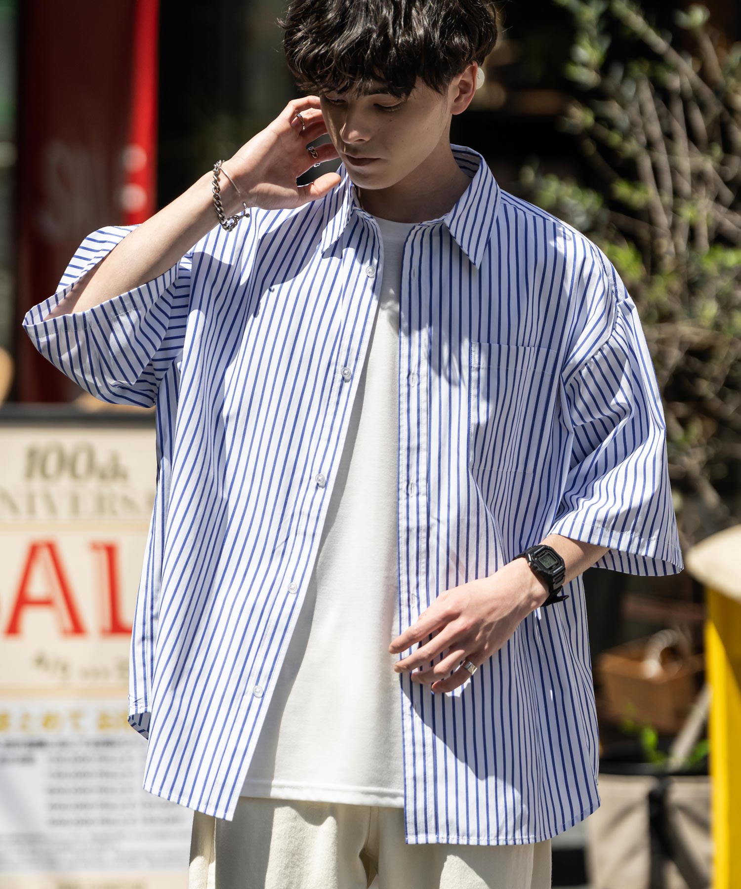 Rocky Monroe Big Shirt Short Sleeve Men Women Plain Stripe Check Oversized Relax Regular Collar White Shirt Chest Pocket 13977