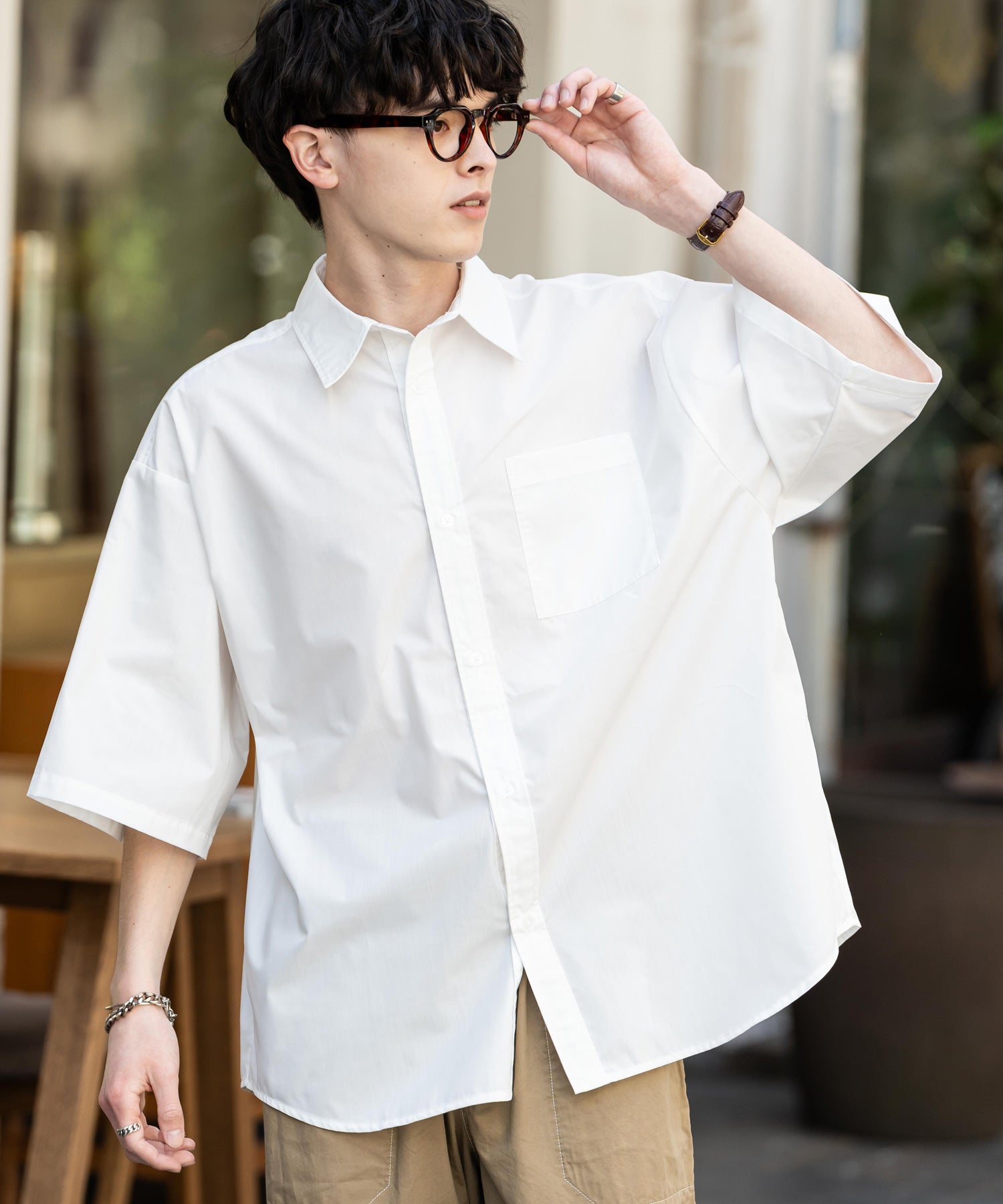 Rocky Monroe Big Shirt Short Sleeve Men Women Plain Stripe Check Oversized Relax Regular Collar White Shirt Chest Pocket 13977