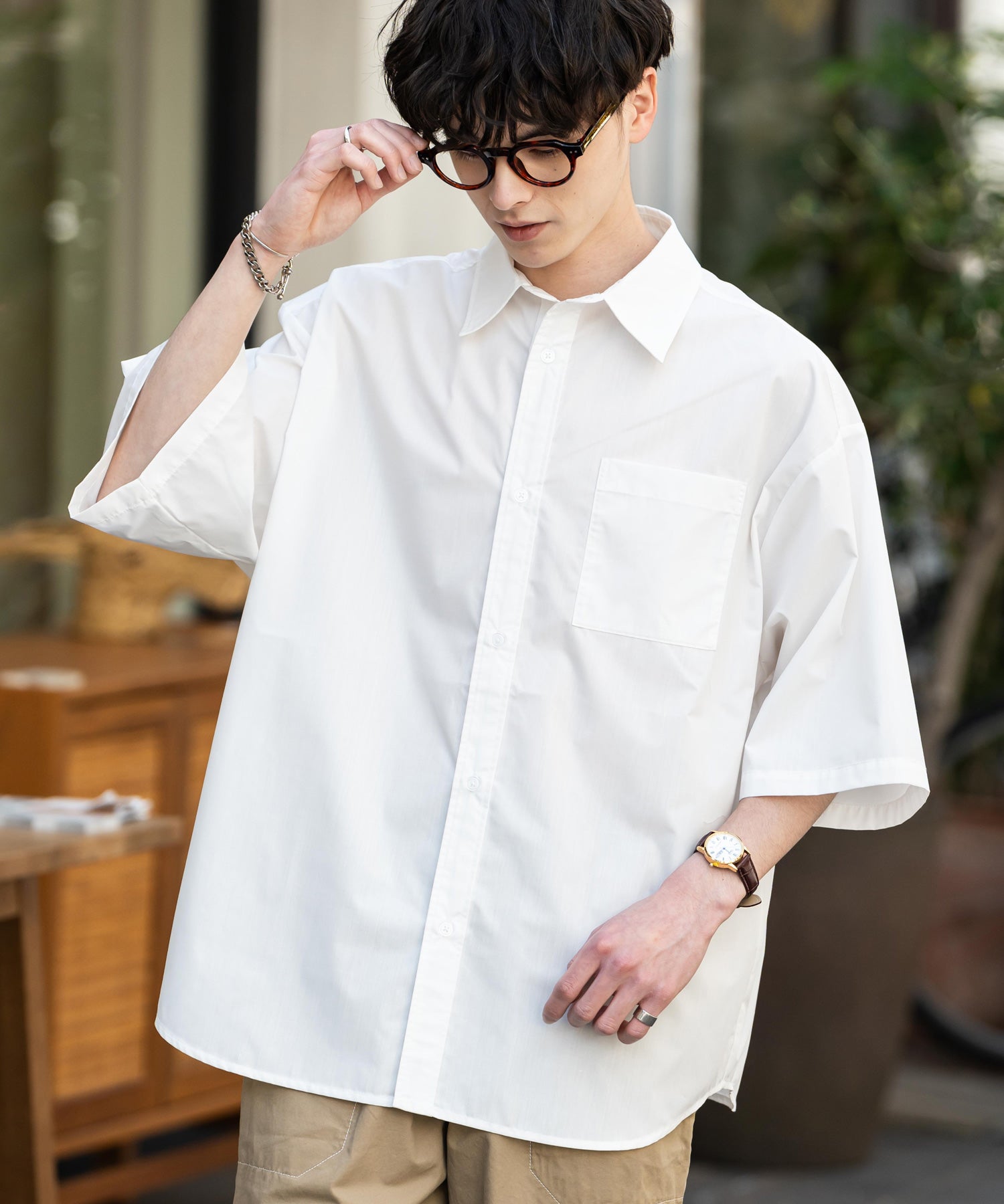 Rocky Monroe Big Shirt Short Sleeve Men Women Plain Stripe Check Oversized Relax Regular Collar White Shirt Chest Pocket 13977