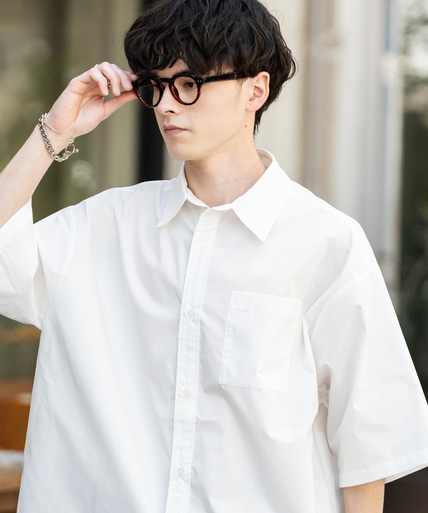 Rocky Monroe Big Shirt Short Sleeve Men Women Plain Stripe Check Oversized Relax Regular Collar White Shirt Chest Pocket 13977