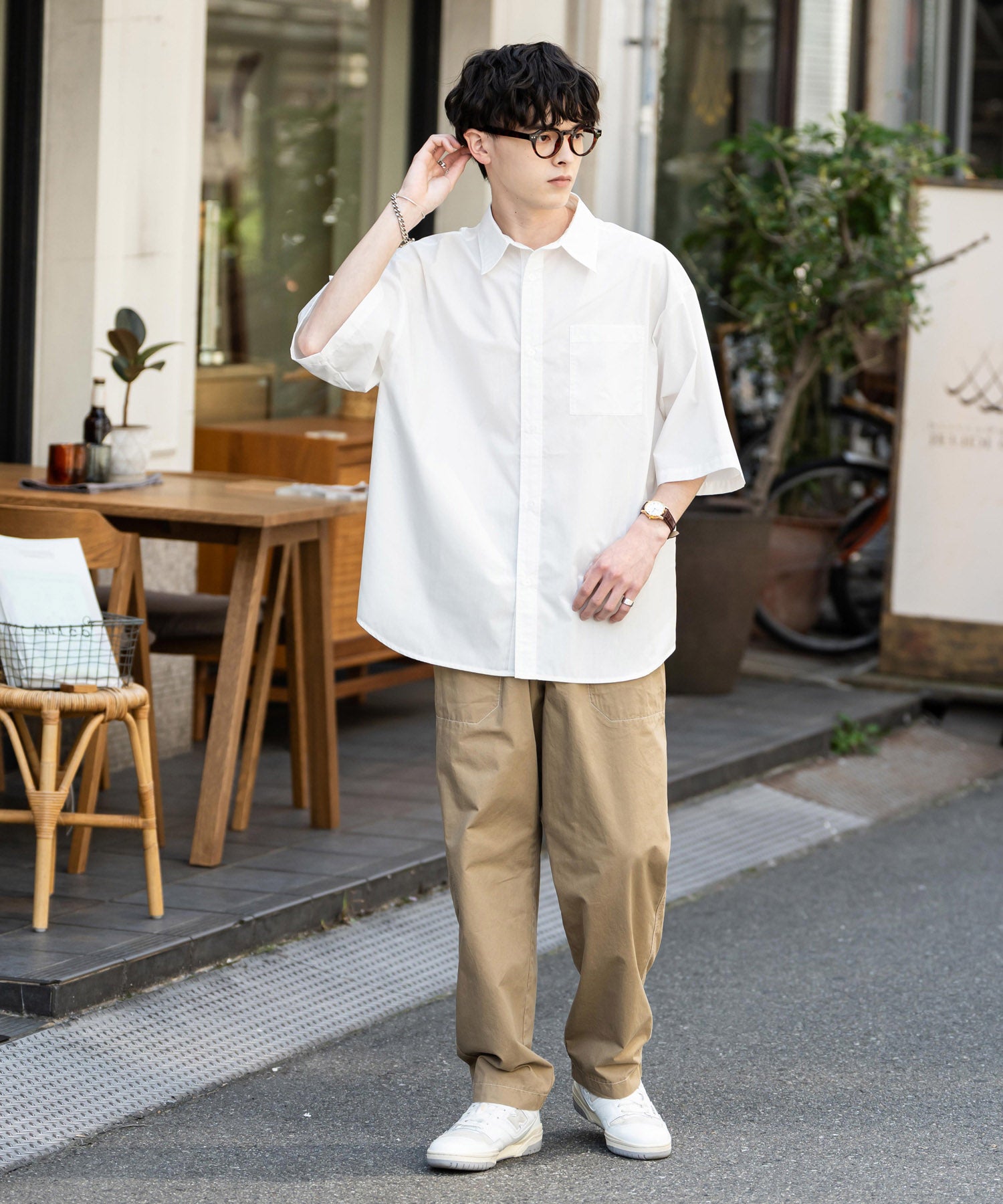 Rocky Monroe Big Shirt Short Sleeve Men Women Plain Stripe Check Oversized Relax Regular Collar White Shirt Chest Pocket 13977