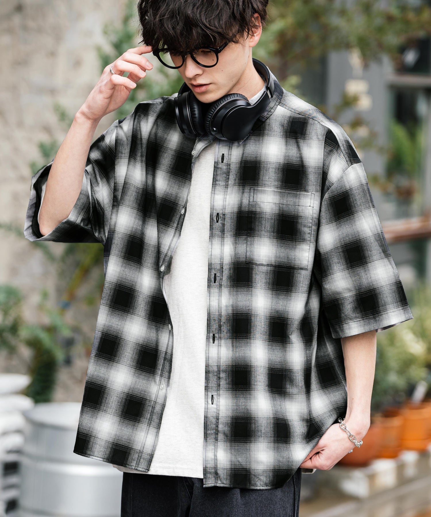 Rocky Monroe Big Shirt Short Sleeve Men Women Plain Stripe Check Oversized Relax Regular Collar White Shirt Chest Pocket 13977