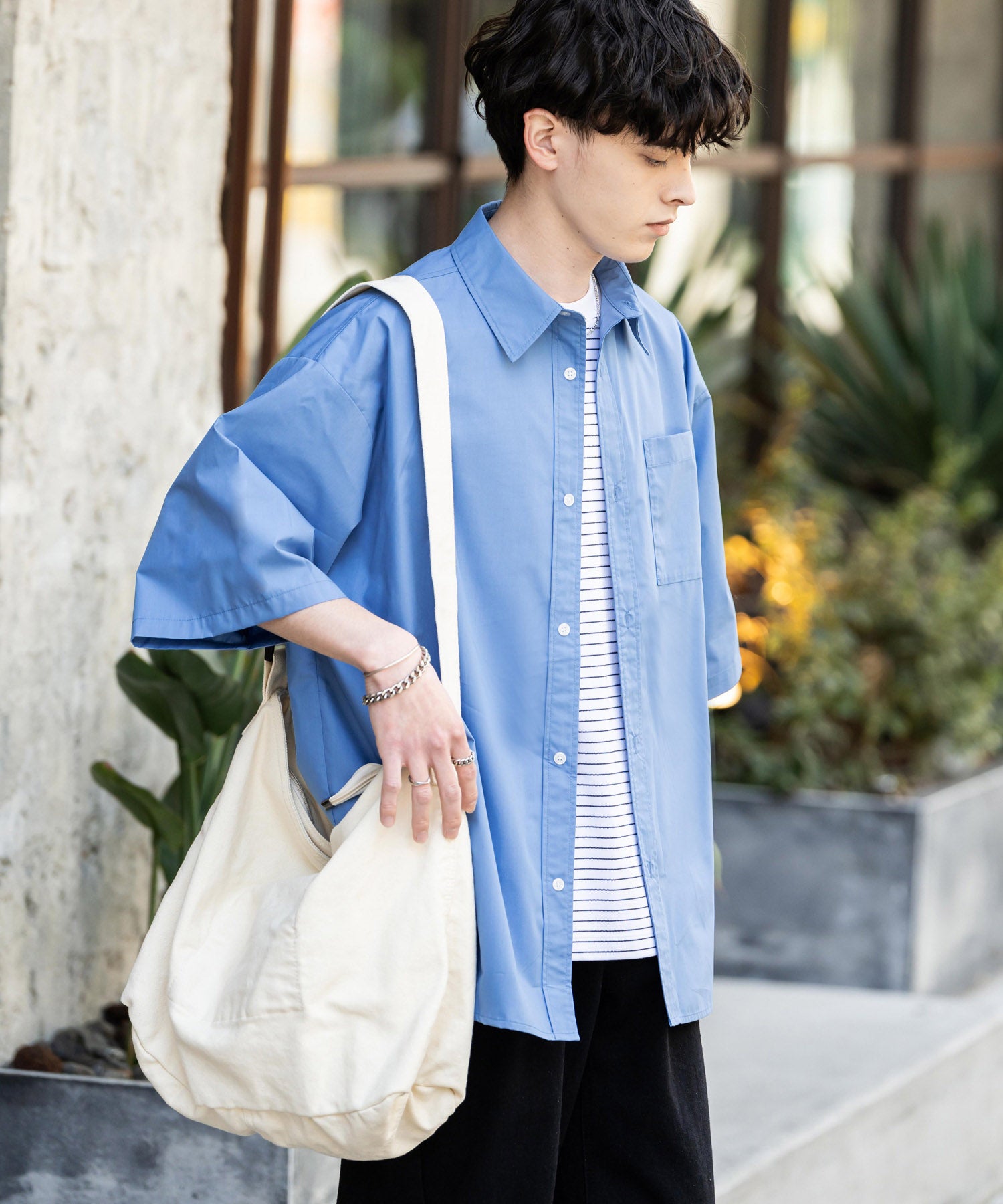 Rocky Monroe Big Shirt Short Sleeve Men Women Plain Stripe Check Oversized Relax Regular Collar White Shirt Chest Pocket 13977