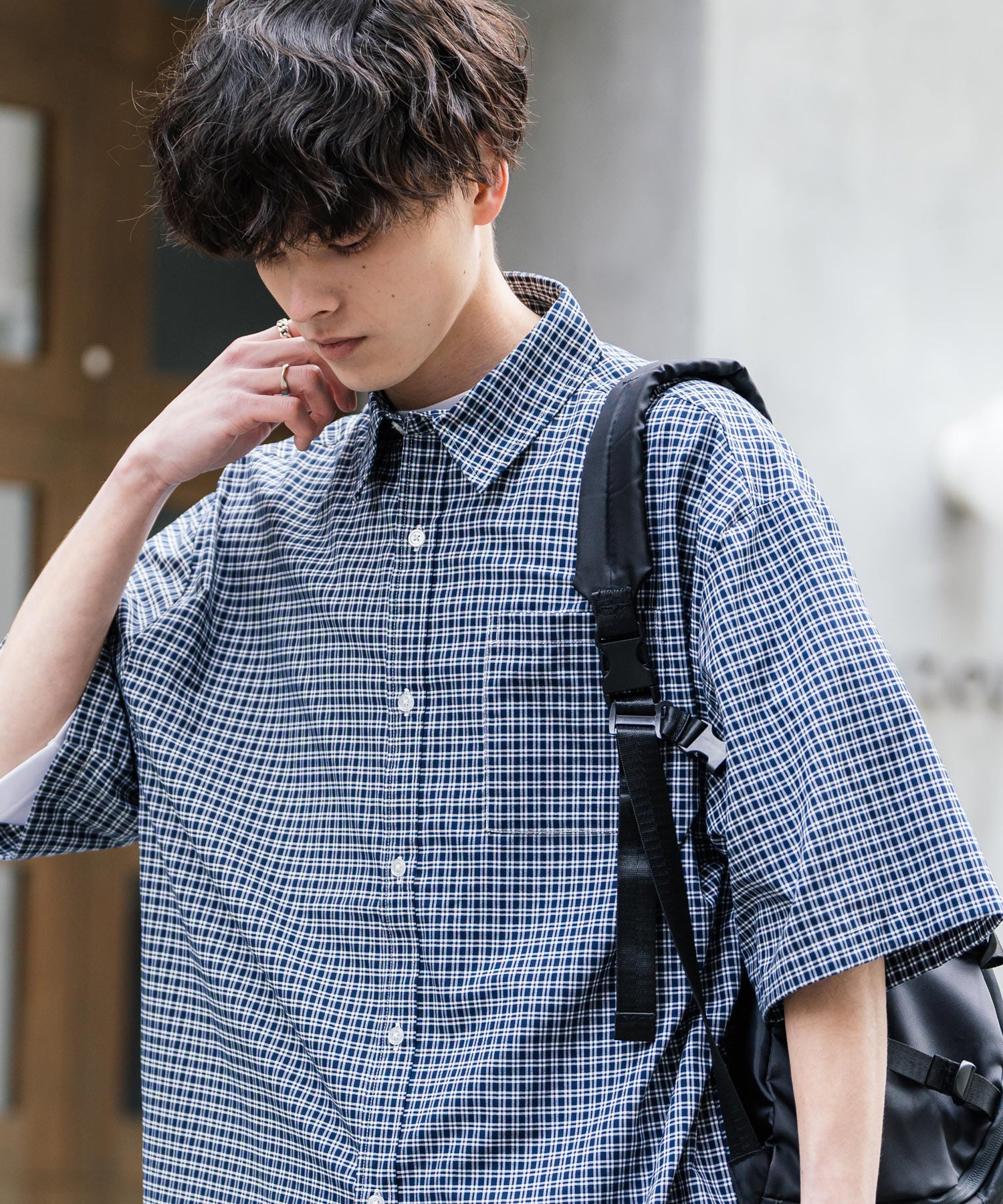 Rocky Monroe Big Shirt Short Sleeve Men Women Plain Stripe Check Oversized Relax Regular Collar White Shirt Chest Pocket 13977