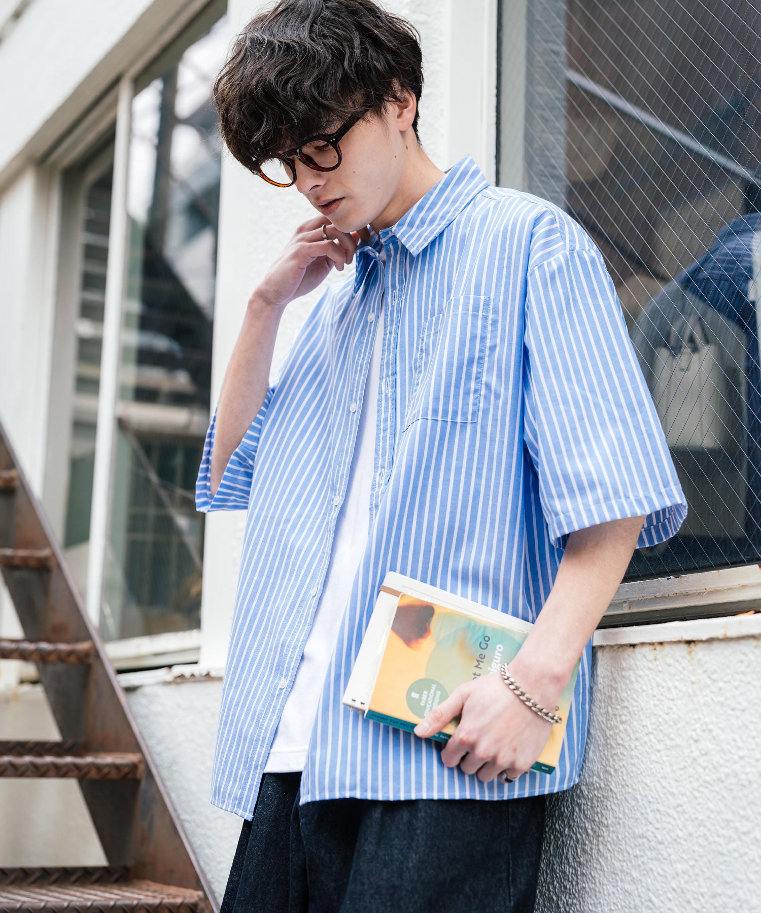 Rocky Monroe Big Shirt Short Sleeve Men Women Plain Stripe Check Oversized Relax Regular Collar White Shirt Chest Pocket 13977