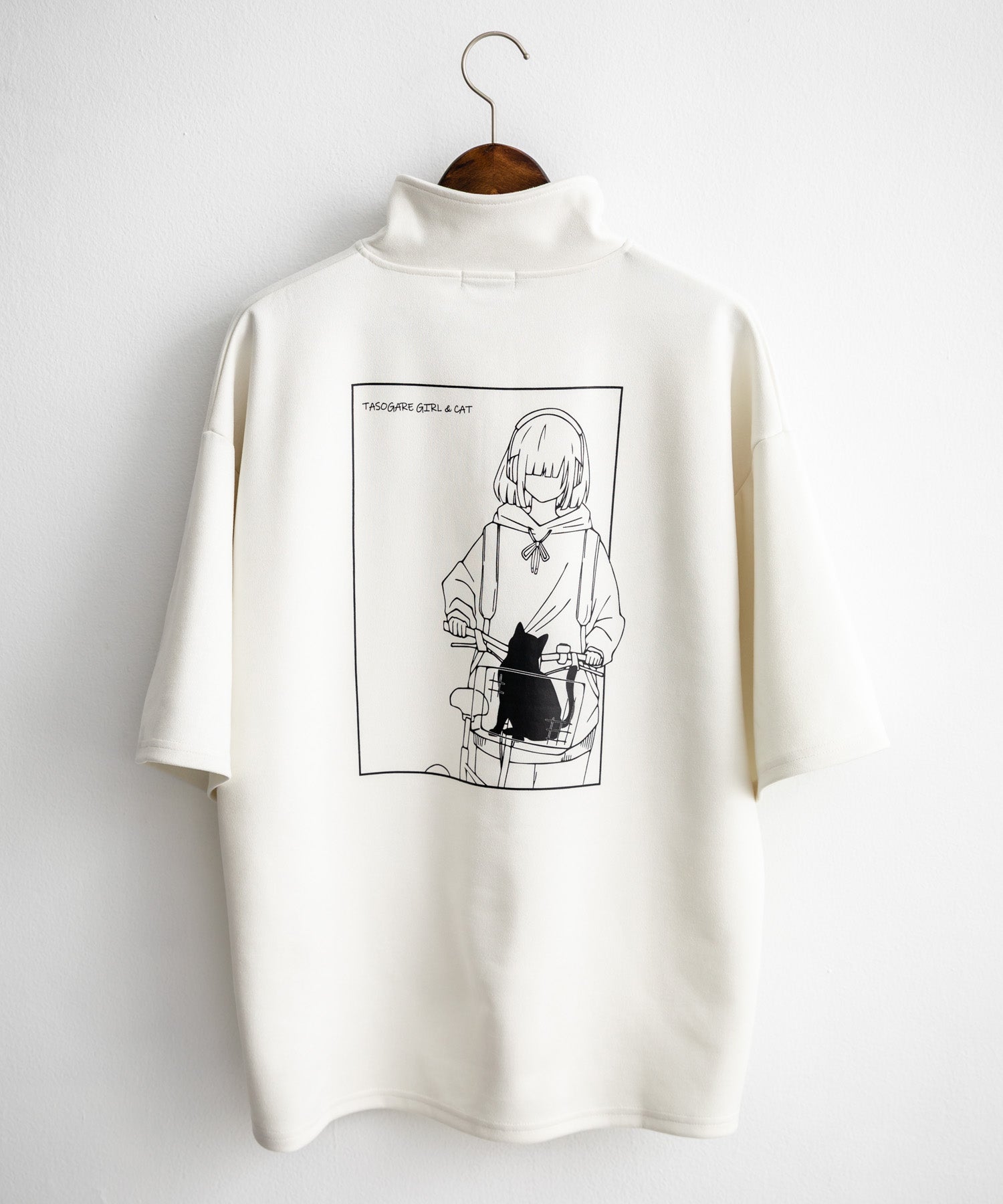 ロッキーモンロー Rocky Monroe Tシャツ ハーフジップ 半袖 フェイクスエード メンズ レディース カットソー バックプリント オーバーサイズ ストレッチ ワンポイント 猫 刺繍 14508