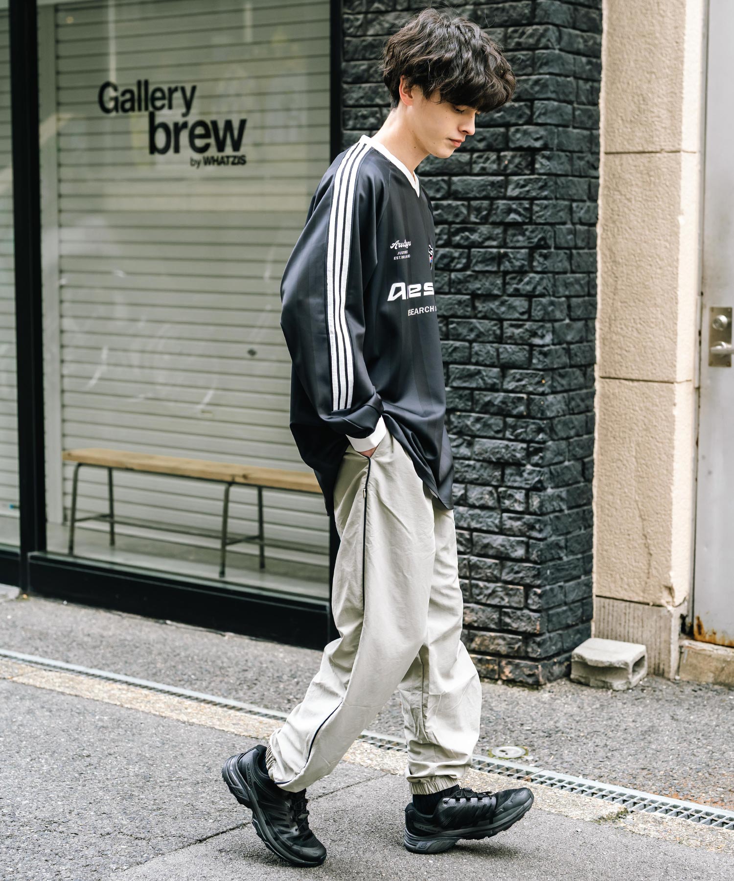 ロッキーモンロー Rocky Monroe トラックパンツ ナイロン サイドジップ ワイド メンズ レディース 配色 2way テック系 パイピング イージージョガー スケーター ドローコード 14308 （グレー） グレー